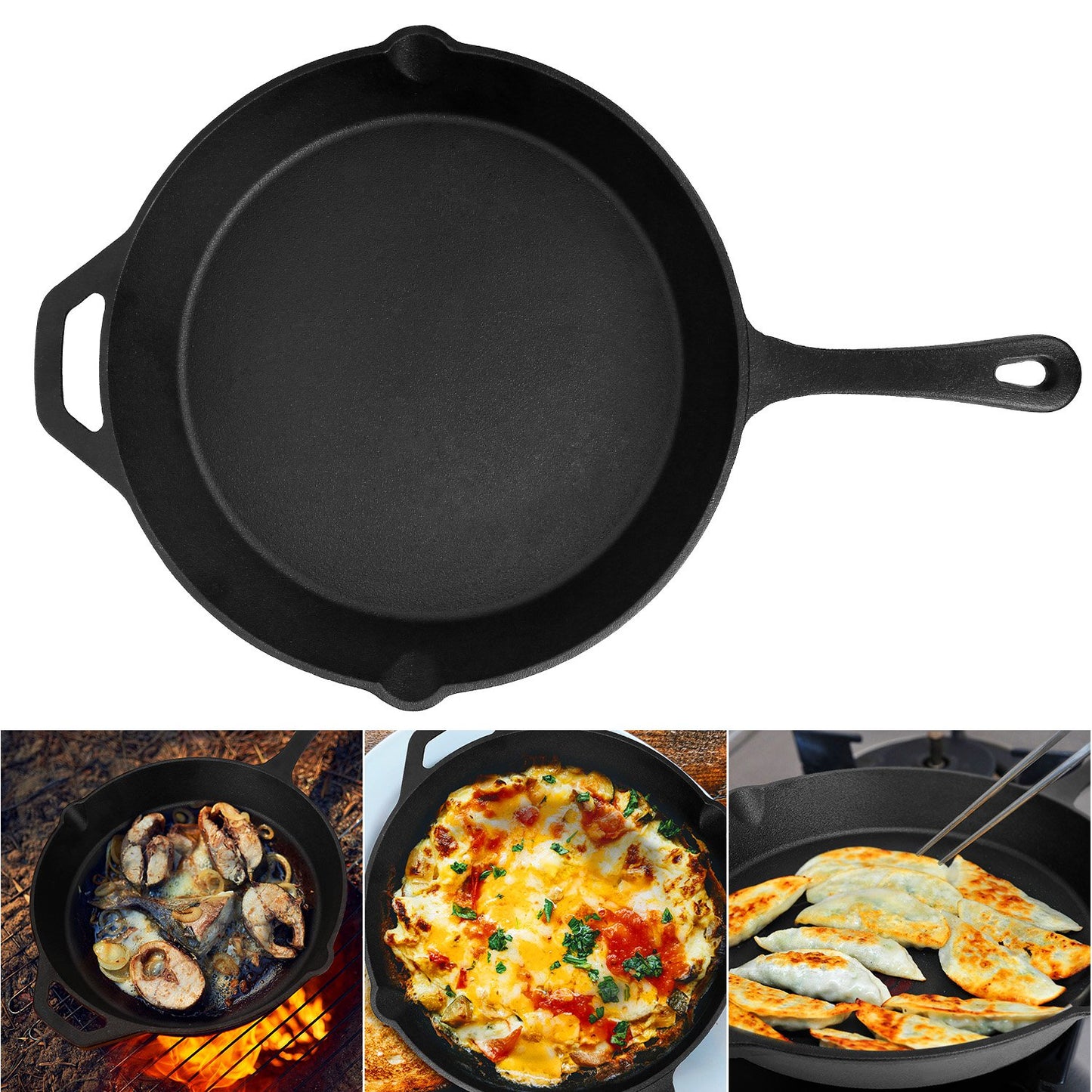 Pre-Seasoned Cast Iron Skillet Oven Safe Cookware Heat-Resistant Holder