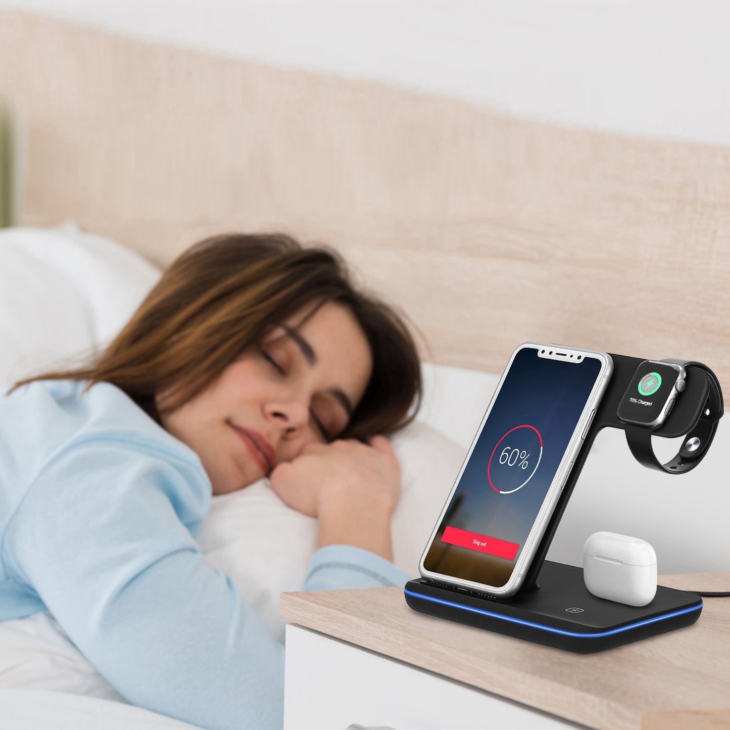Wireless Charger 3 in 1 Charger Stand 15W Fast Charging Station Dock