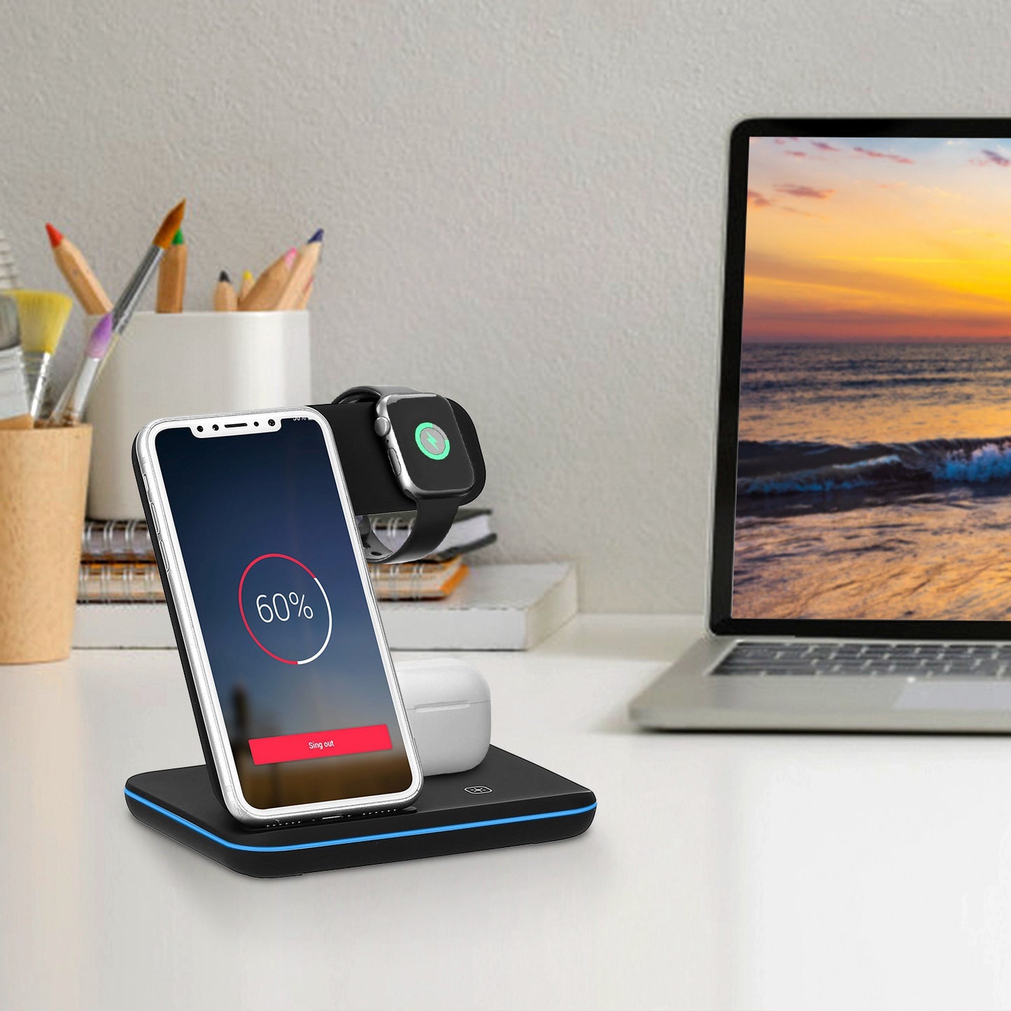 Wireless Charger 3 in 1 Charger Stand 15W Fast Charging Station Dock