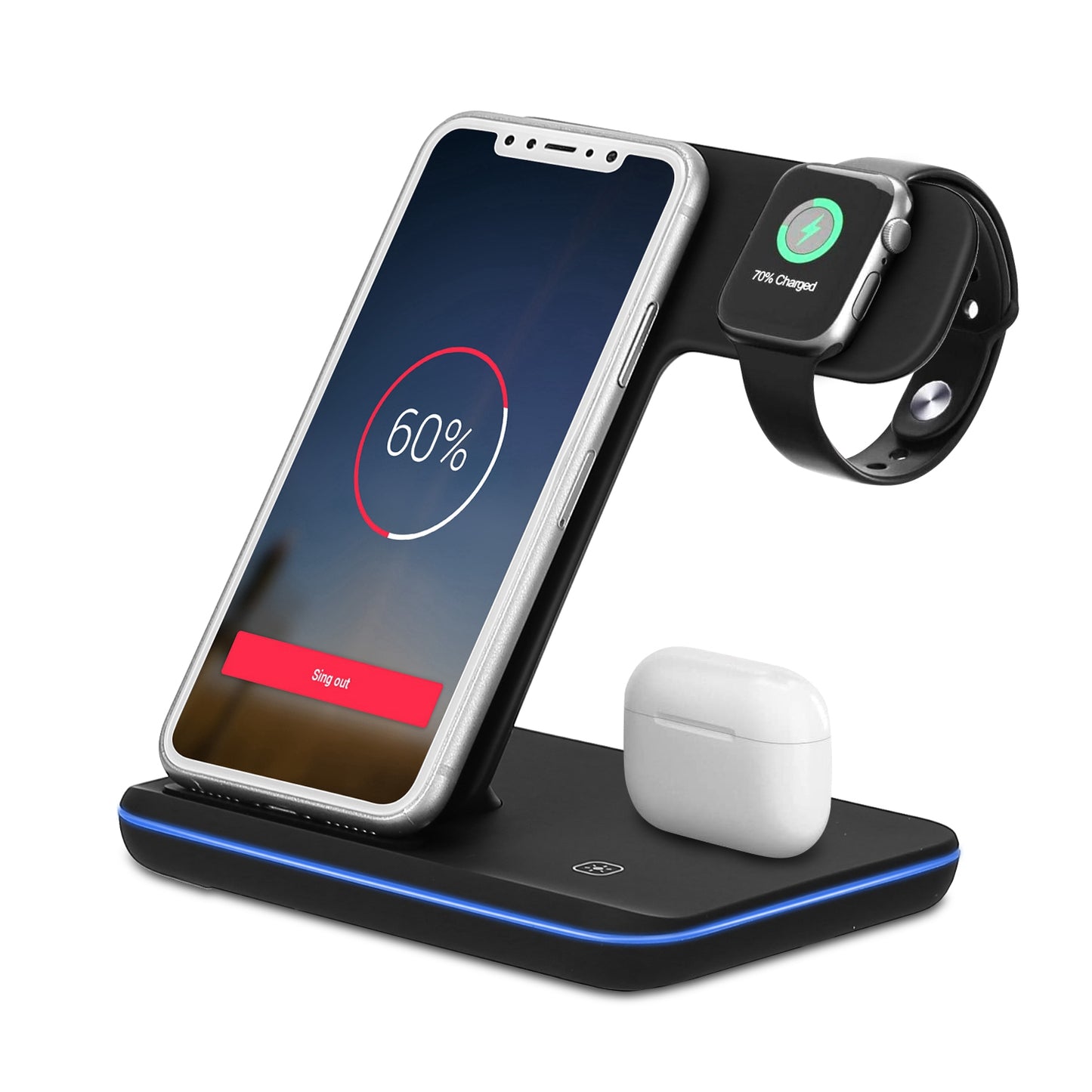 Wireless Charger 3 in 1 Charger Stand 15W Fast Charging Station Dock