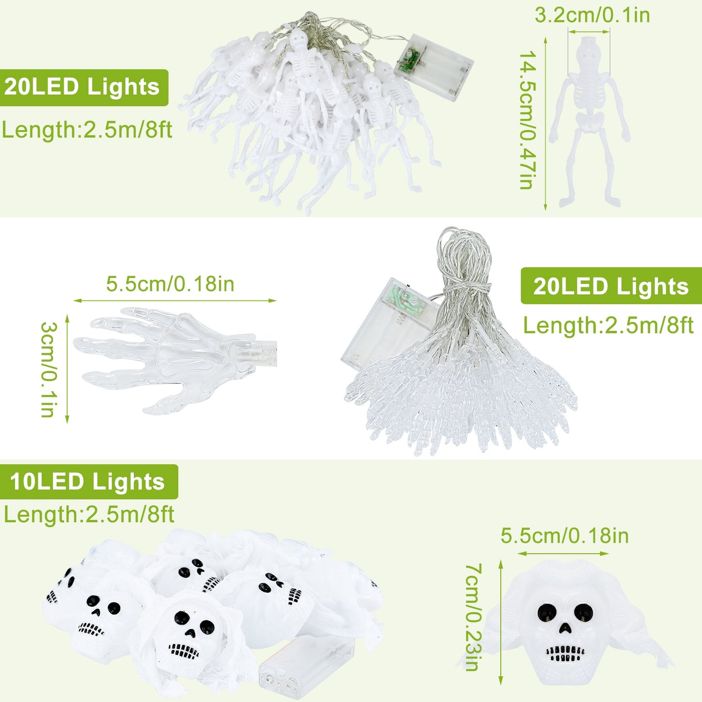 3Pcs Halloween Light Decorations Total 50 LEDs 24ft Halloween String Lights