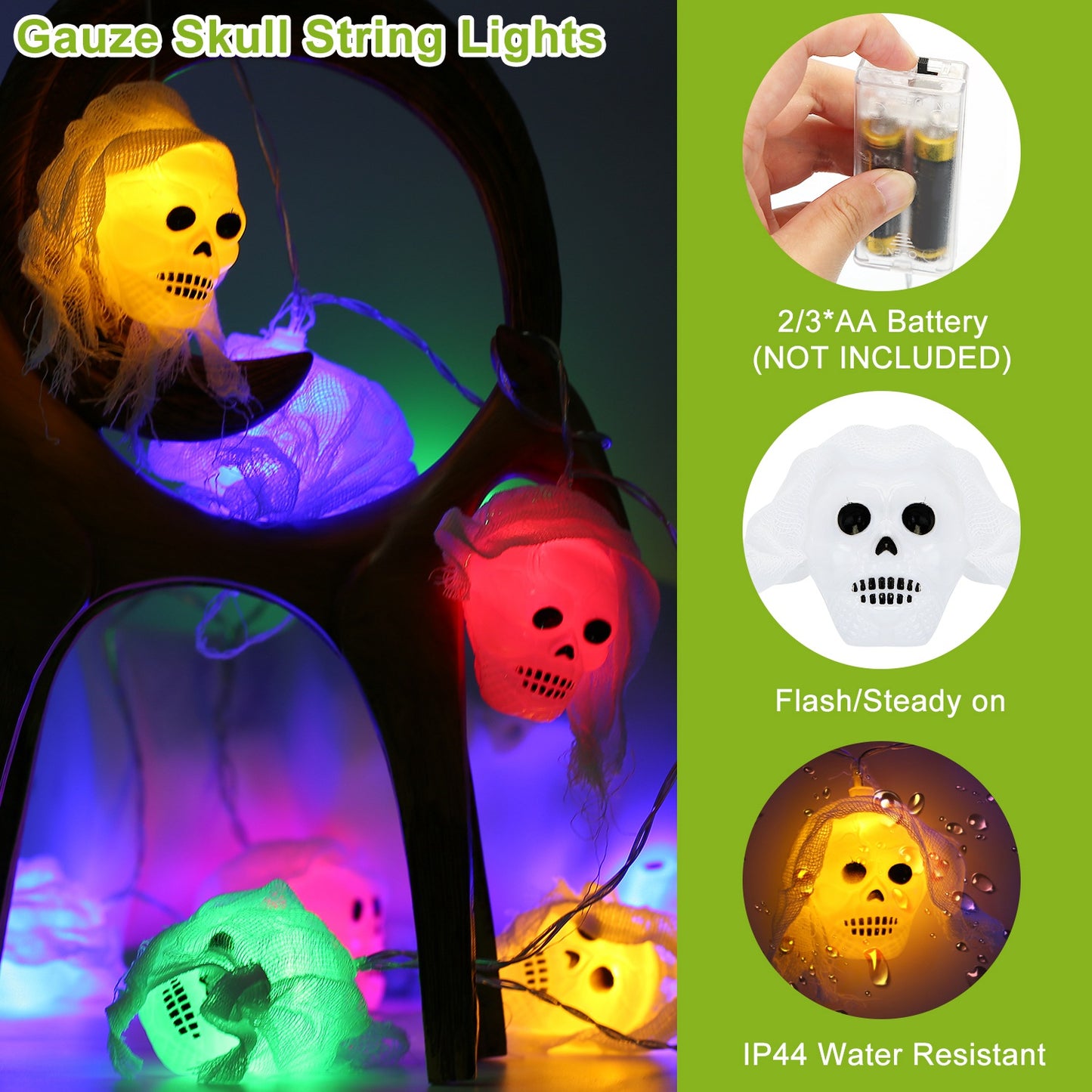 3Pcs Halloween Light Decorations Total 50 LEDs 24ft Halloween String Lights