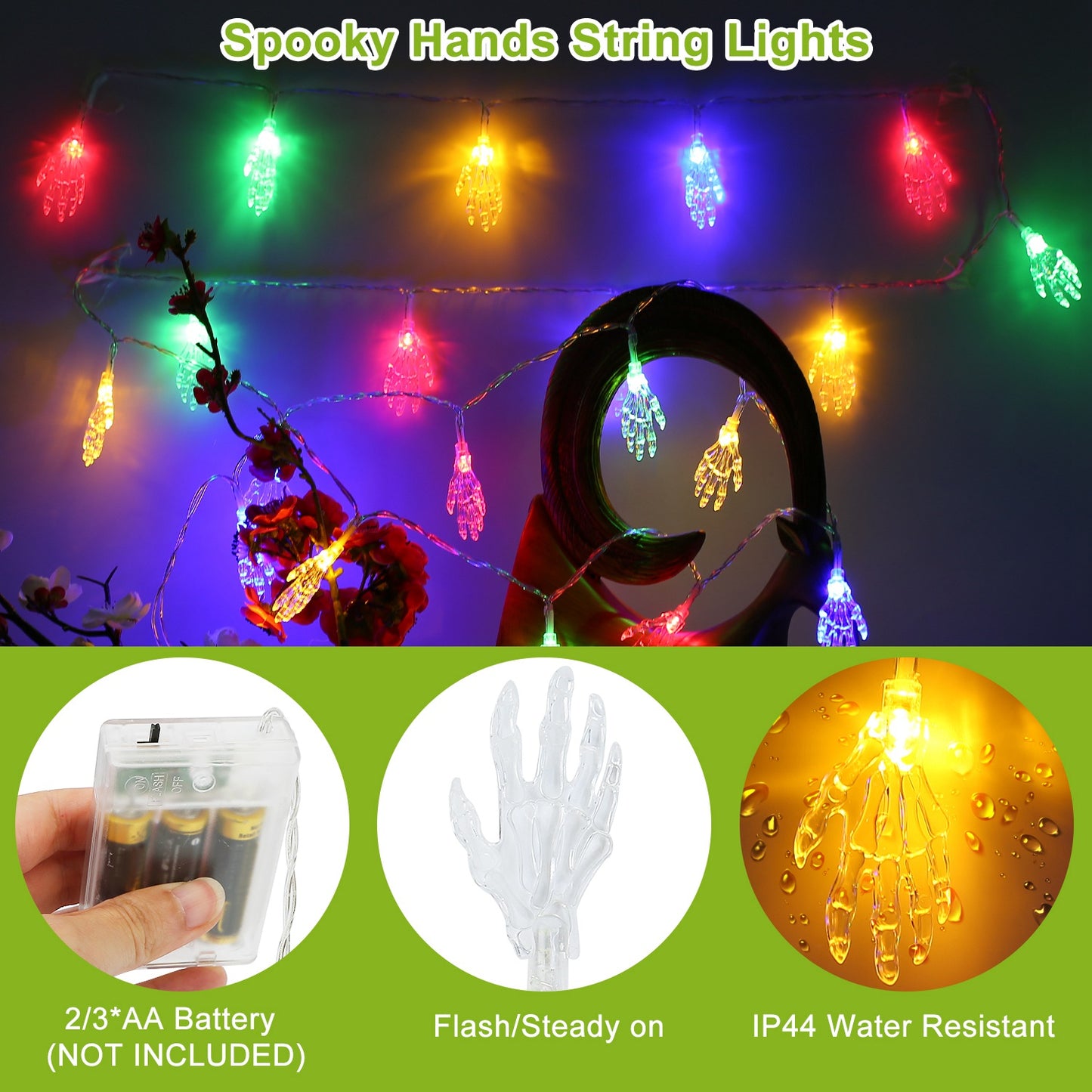 3Pcs Halloween Light Decorations Total 50 LEDs 24ft Halloween String Lights