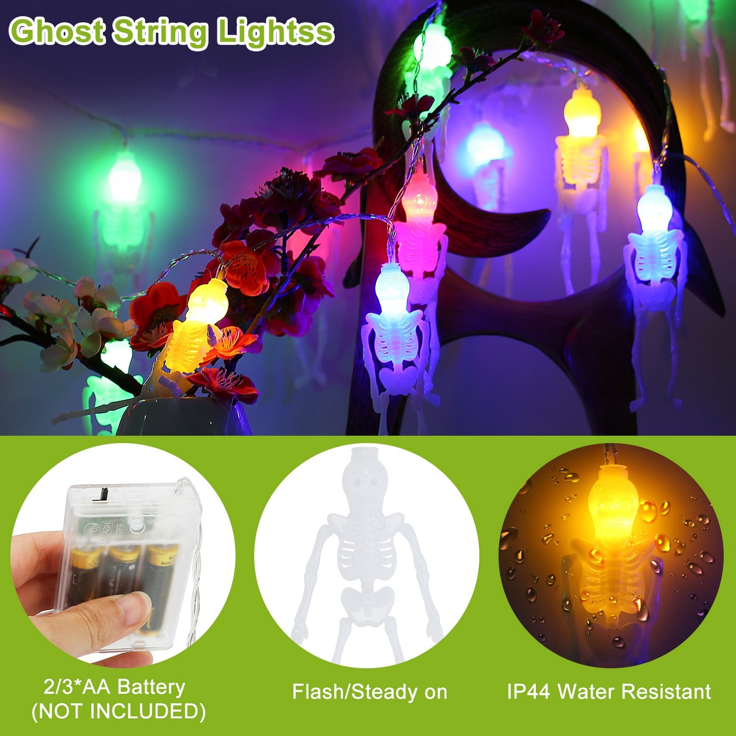 3Pcs Halloween Light Decorations Total 50 LEDs 24ft Halloween String Lights