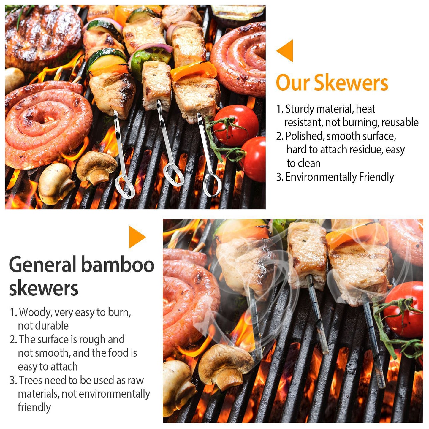 10Pcs BBQ Skewers 16in Kabob Skewers V-Shape Stainless Steel Shish Kebab Sticks