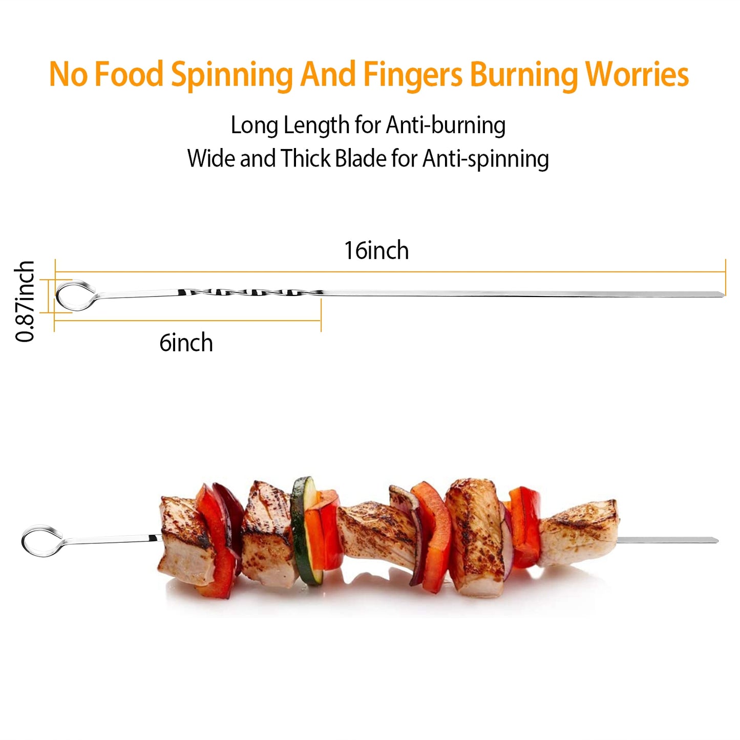 10Pcs BBQ Skewers 16in Kabob Skewers V-Shape Stainless Steel Shish Kebab Sticks