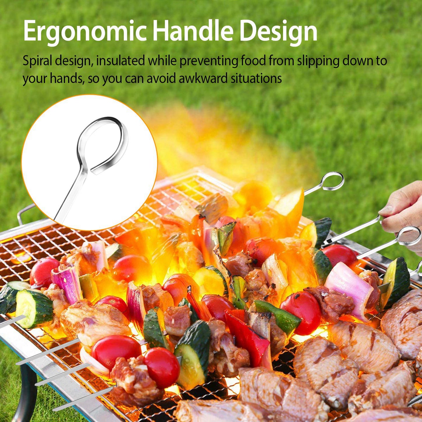 10Pcs BBQ Skewers 16in Kabob Skewers V-Shape Stainless Steel Shish Kebab Sticks