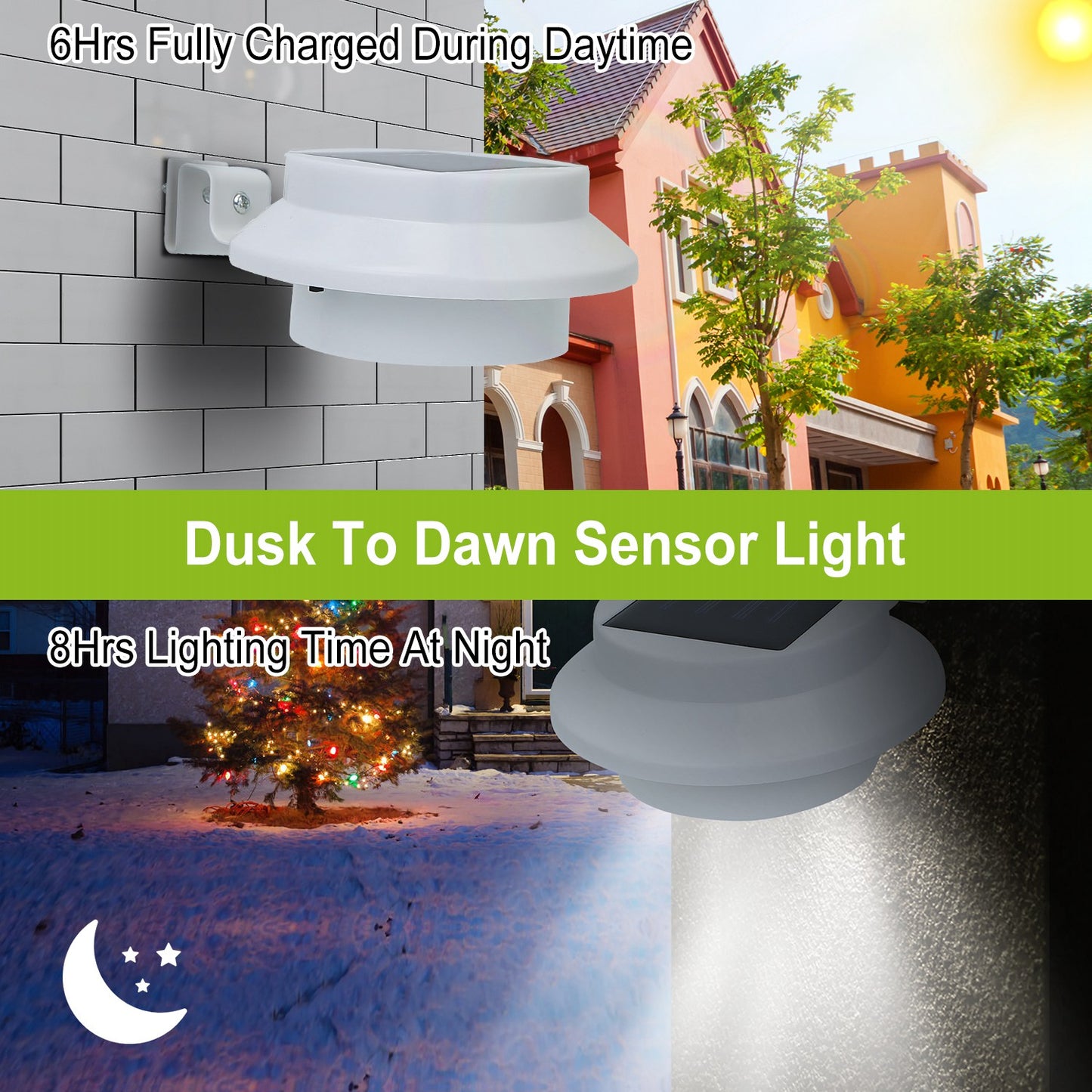 2Pcs Solar Powered Gutter Lights Outdoor IP65 Waterproof Security Lamps