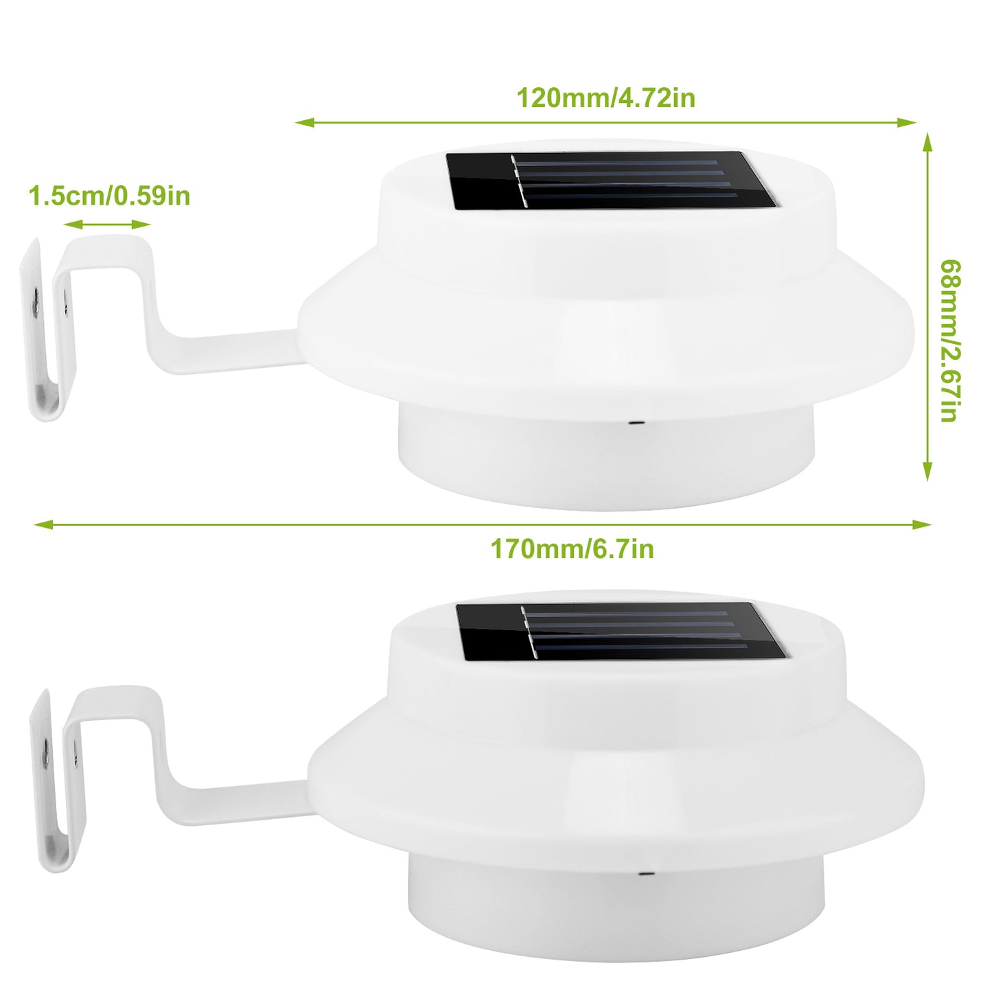 2Pcs Solar Powered Gutter Lights Outdoor IP65 Waterproof Security Lamps