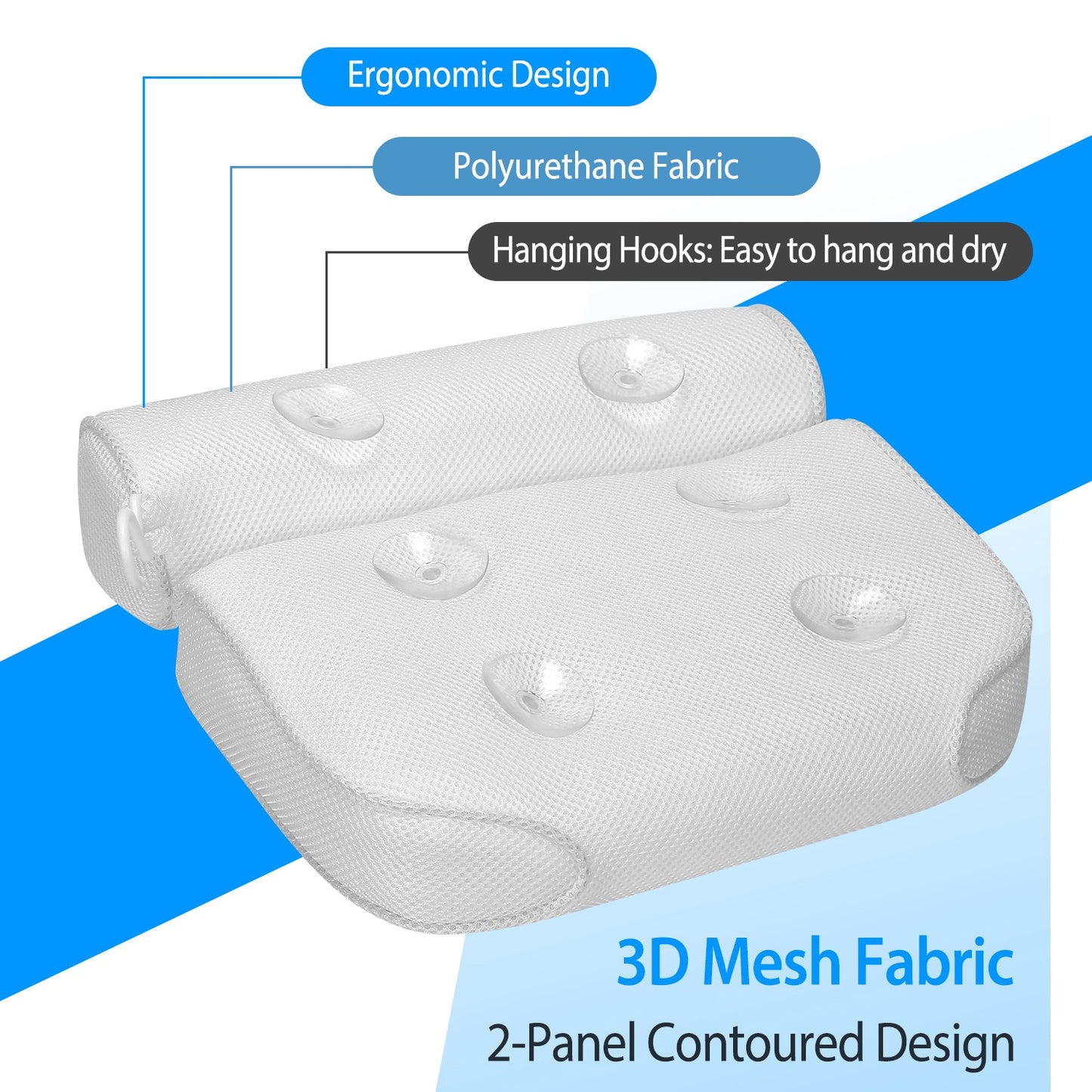 Bathtub Pillow Suction Cup Bath Pillow Air Mesh Breathable Spa Bath Pillow