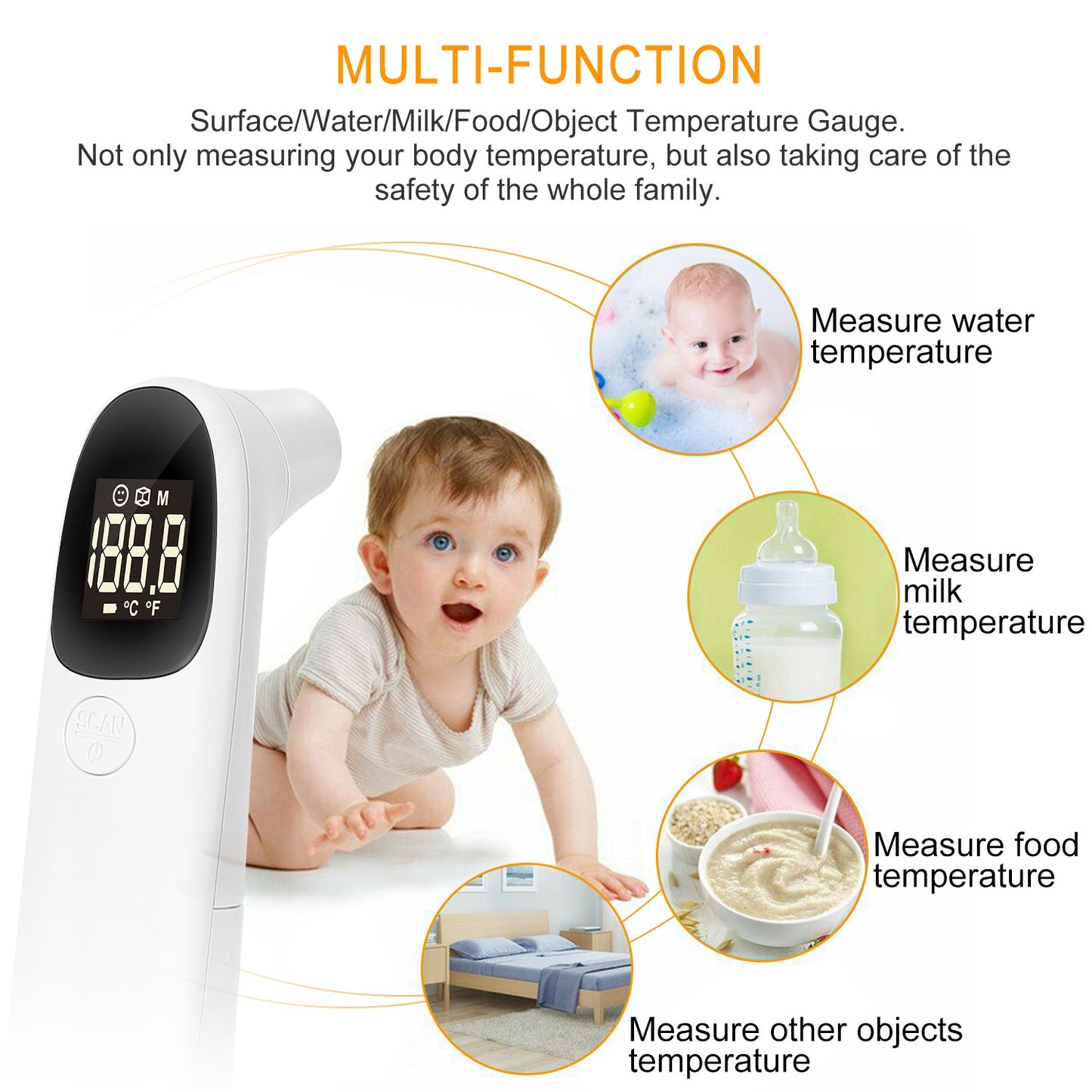 Digital Infrared Thermometer Noncontact Forehead Object Thermometer