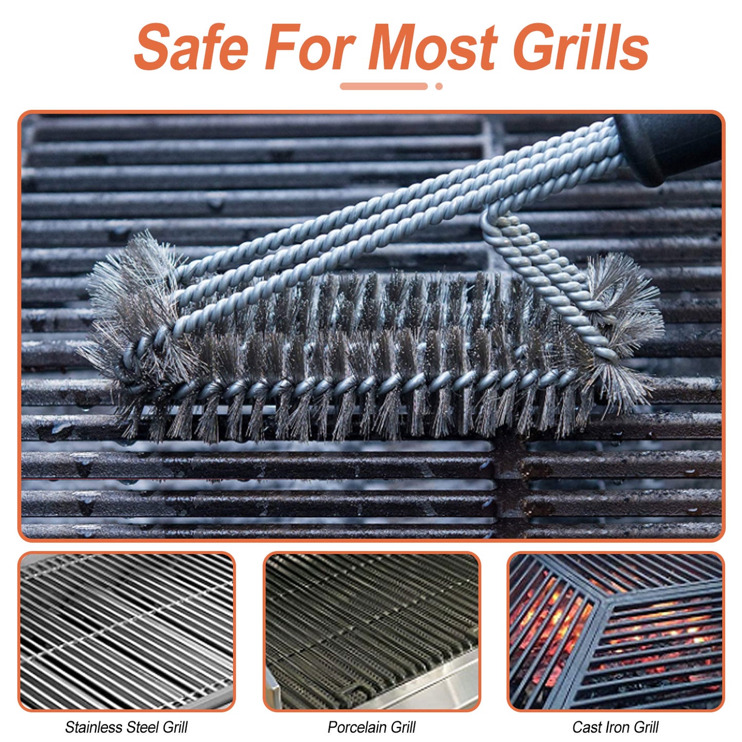 BBQ Grill Cleaning Brush Stainless Steel Barbecue Cleaner