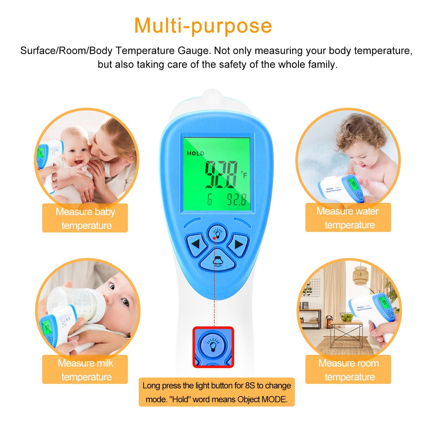 Digital Infrared Thermometer Non-contact Forehead Body Thermometer White