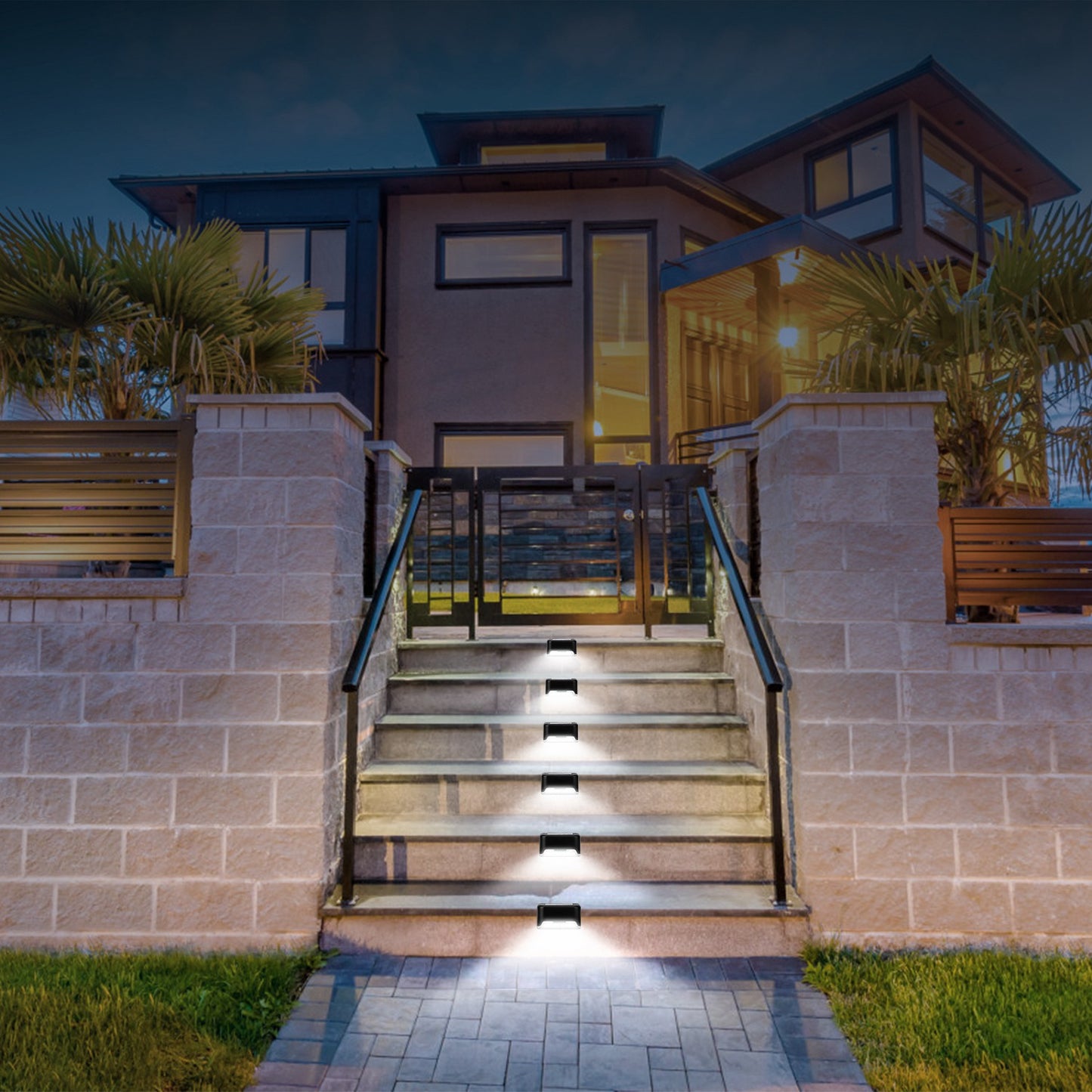 4Pcs Solar Powered LED Step Lights Outdoor Water-Resistant Fence Lamps
