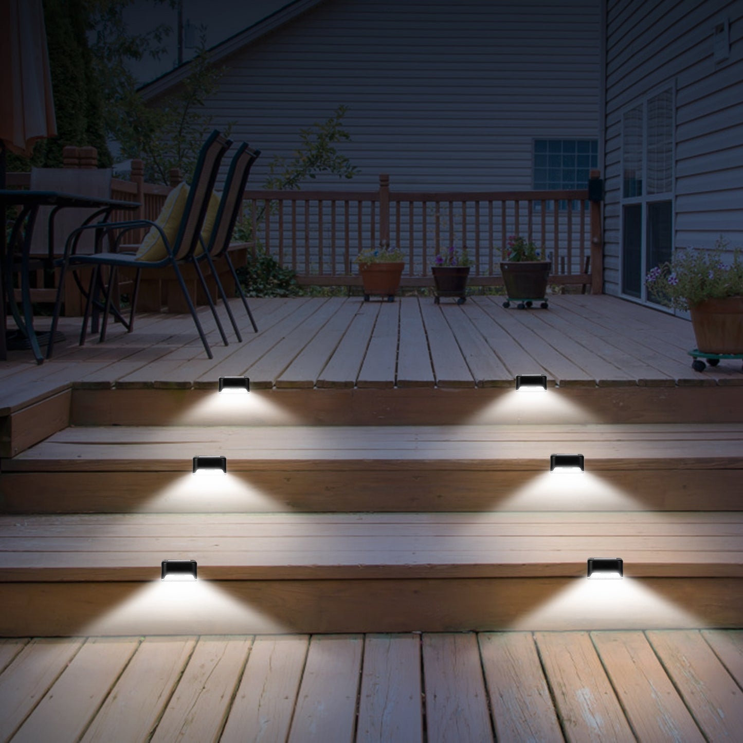 4Pcs Solar Powered LED Step Lights Outdoor Water-Resistant Fence Lamps
