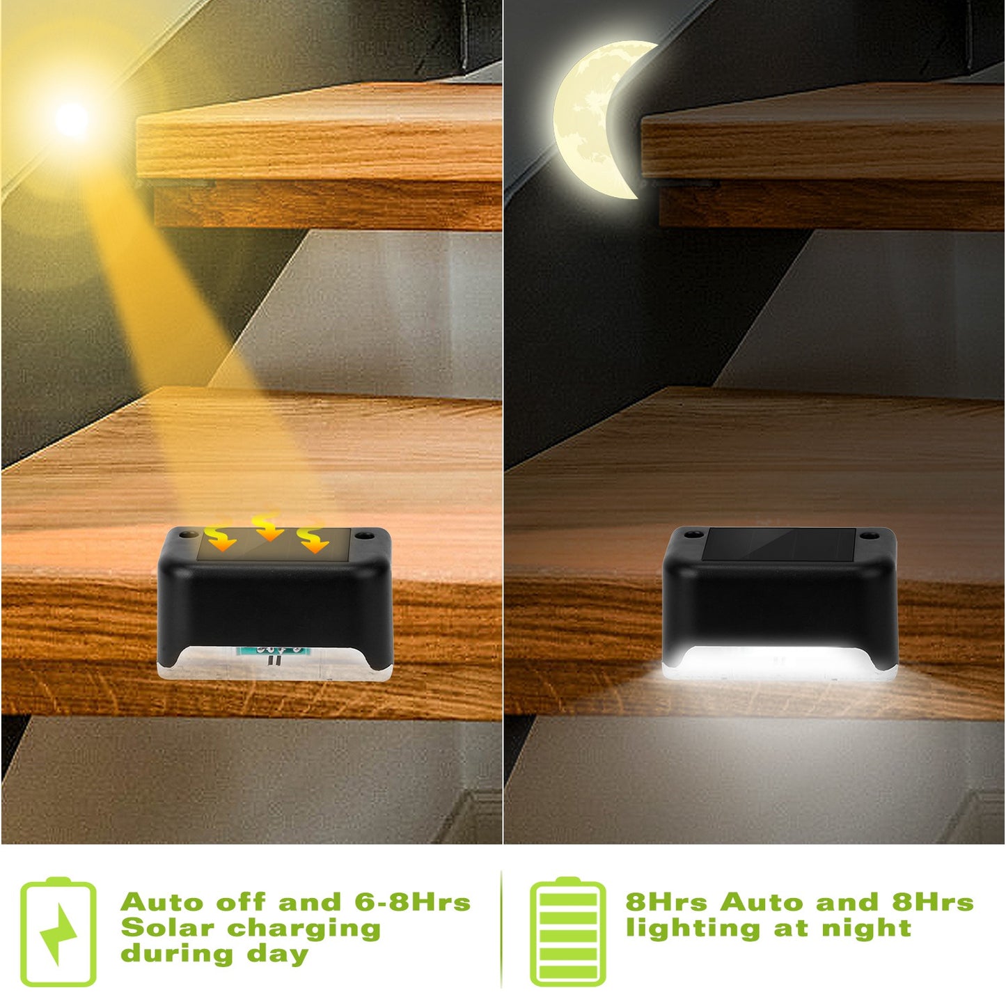 4Pcs Solar Powered LED Step Lights Outdoor Water-Resistant Fence Lamps