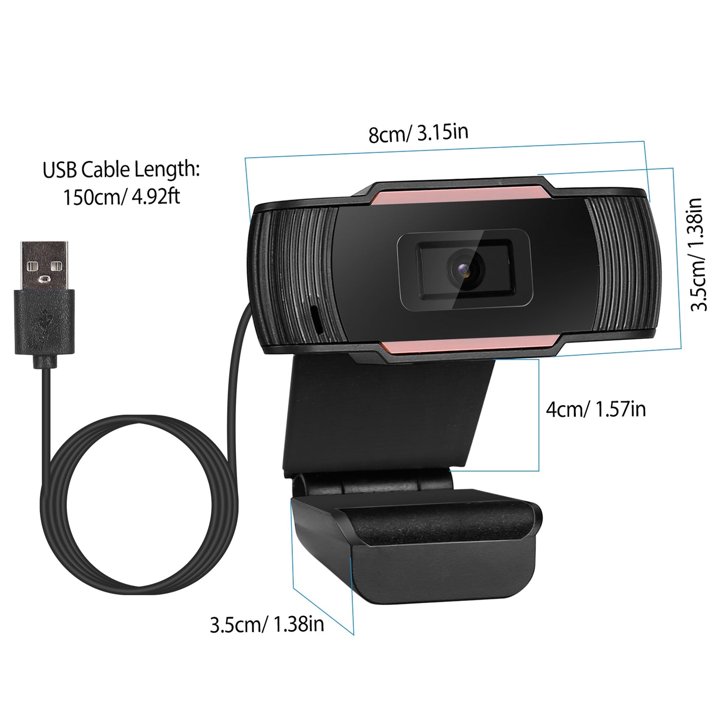 1080P USB Webcam Streaming USB Camera 170° Vertical Adjustment w/ Clip For PC Video Conferencing Gaming Facetime Broadcast