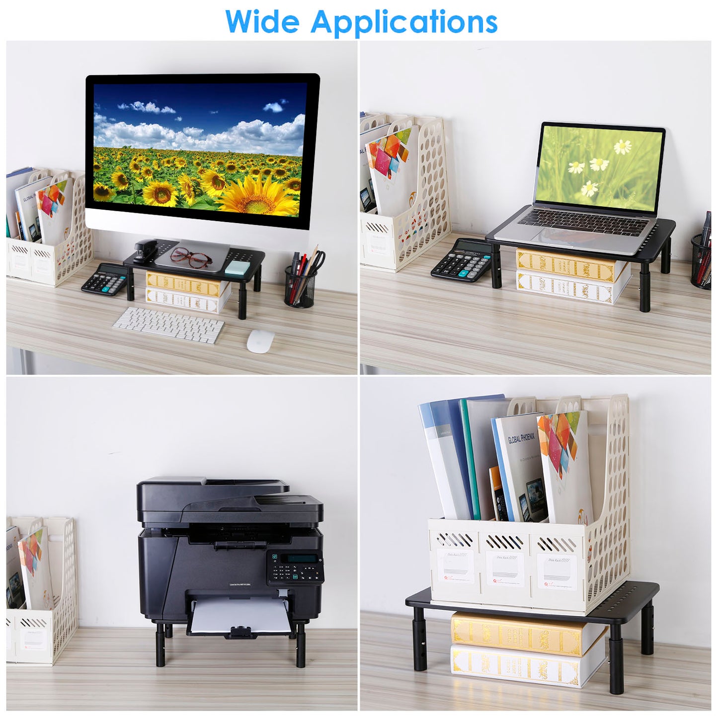 Monitor Stand Riser 3 Height Adjustable Desk Riser Organizer w/ Ventilation Holes For Desktop PC Laptop Printer
