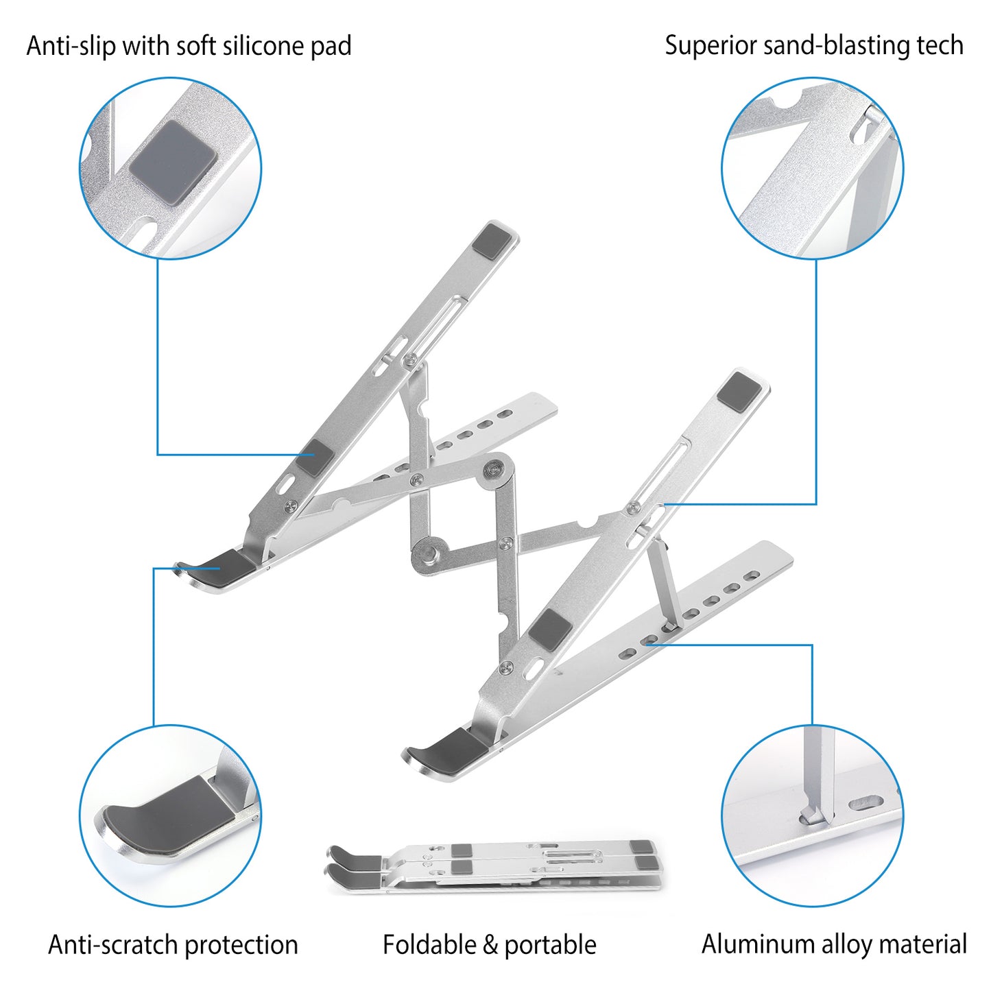 Laptop Stand Lifter Foldable Aluminum Desktop Phone Holder Stand Angle Adjustable Tablet PC Holder Riser Ventilated Laptop Phone Tray