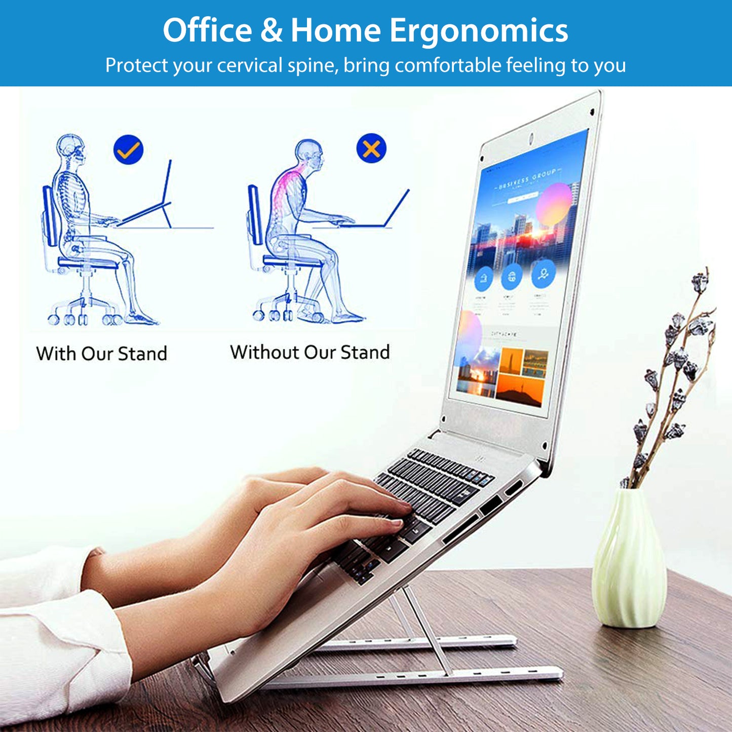 Laptop Stand Lifter Foldable Aluminum Desktop Phone Holder Stand Angle Adjustable Tablet PC Holder Riser Ventilated Laptop Phone Tray