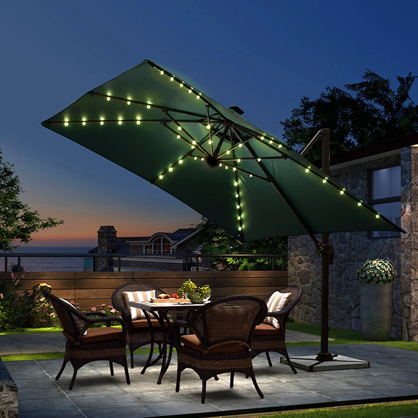 Solar Umbrella Lights Outdoor Parasol String Light 8 Lighting Mode Waterproof 104 LED 8 Bundles Warm White for Patio Garden Outdoor
