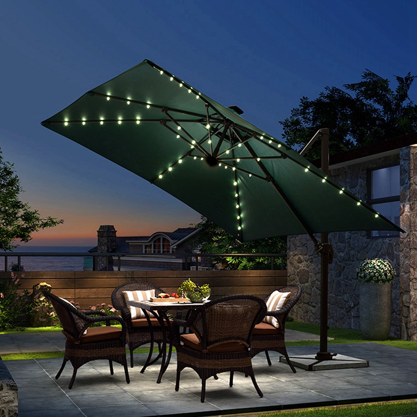 Patio Umbrella Lights 8 Lighting Mode Waterproof Parasol Timer Lamps W/ Remote Controller 104 LED 8 Bundles Warm White for Patio Garden