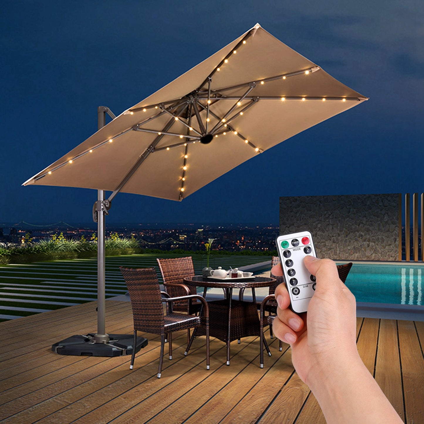 Patio Umbrella Lights 8 Lighting Mode Waterproof Parasol Timer Lamps W/ Remote Controller 104 LED 8 Bundles Warm White for Patio Garden