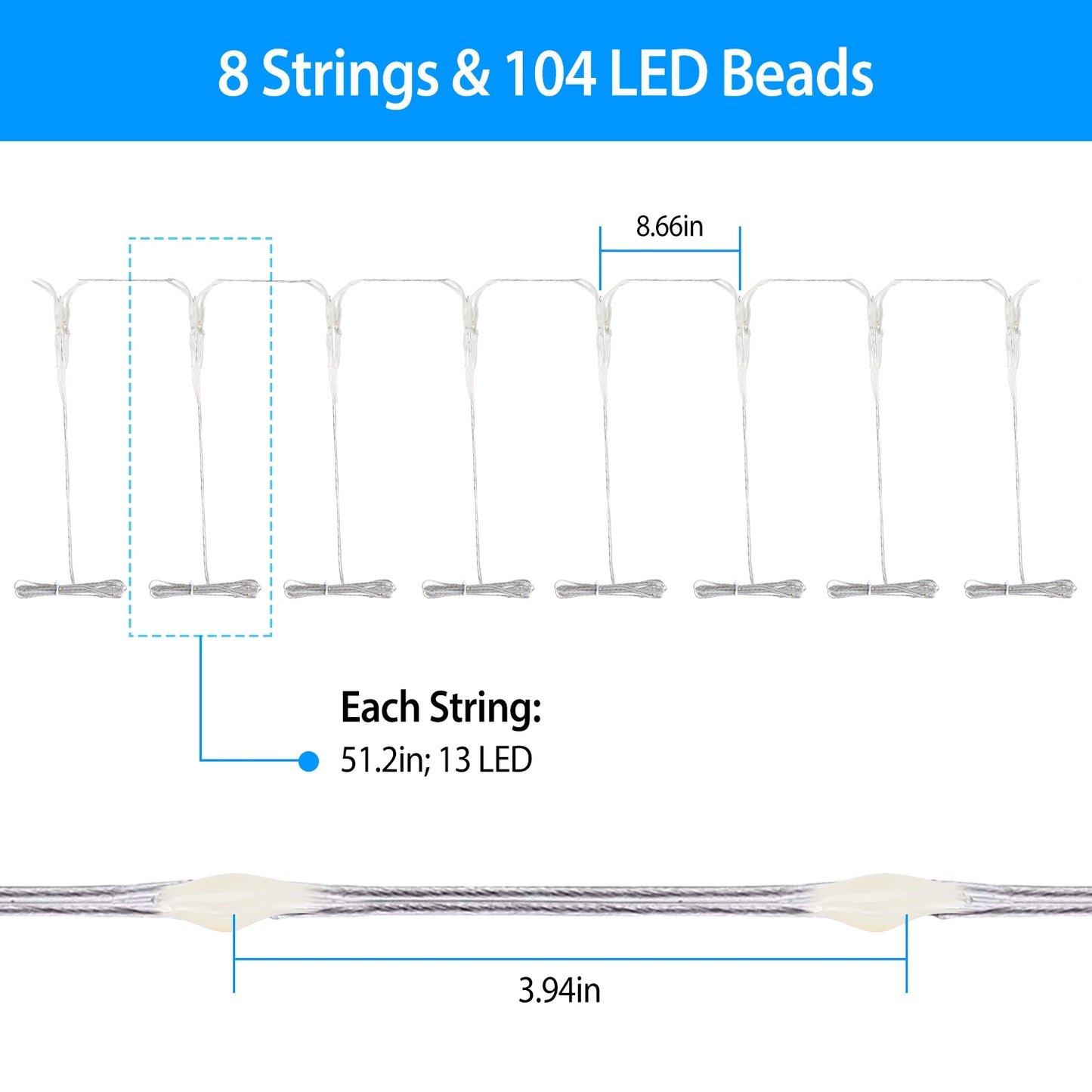 Patio Umbrella Lights 8 Lighting Mode Waterproof Parasol Timer Lamps W/ Remote Controller 104 LED 8 Bundles Warm White for Patio Garden