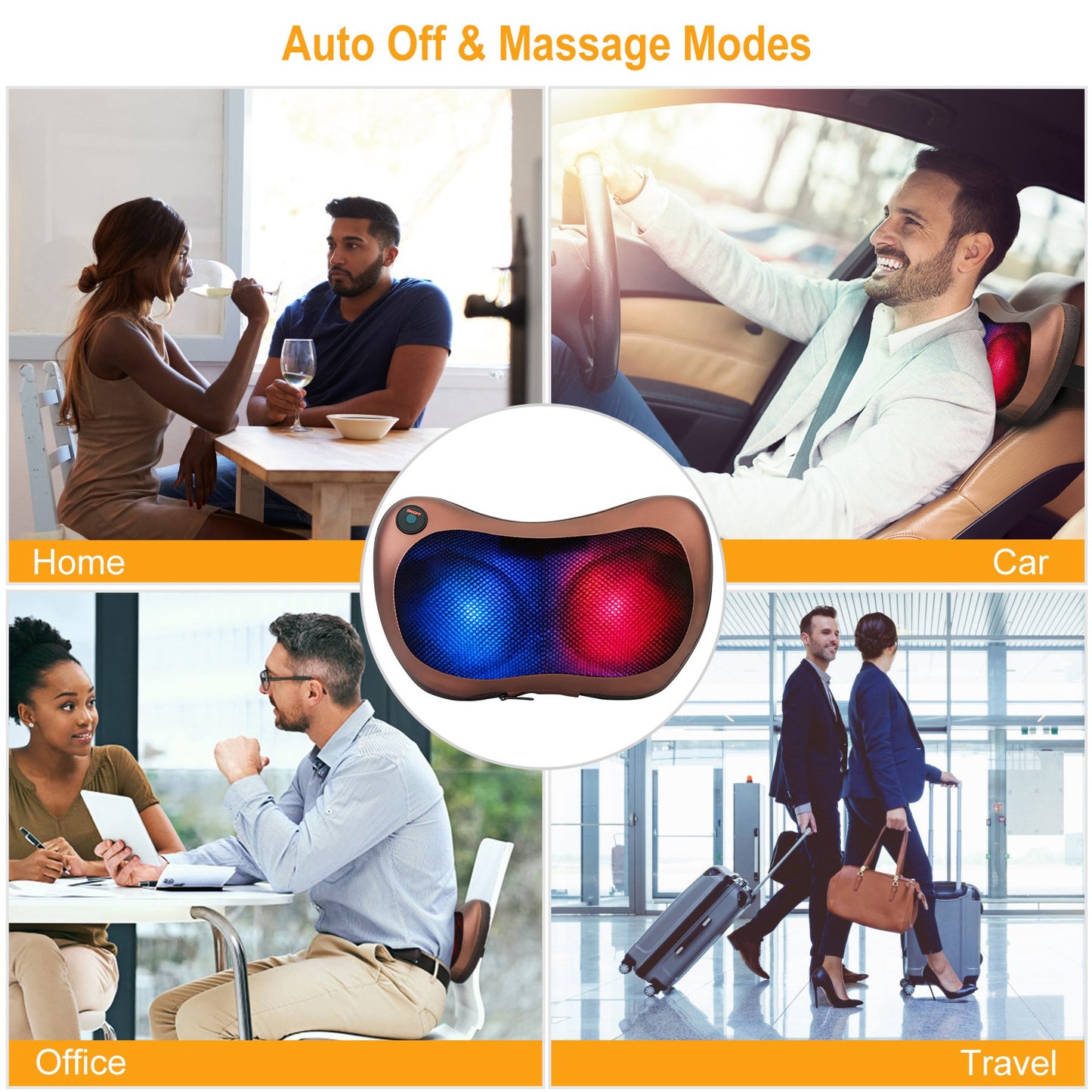Back Neck Massage Pillow Thermotherapy Kneading Manipulation Massager Car Massage Pillow w/ Cigarette Charger Adapter Pain Relief Relaxing