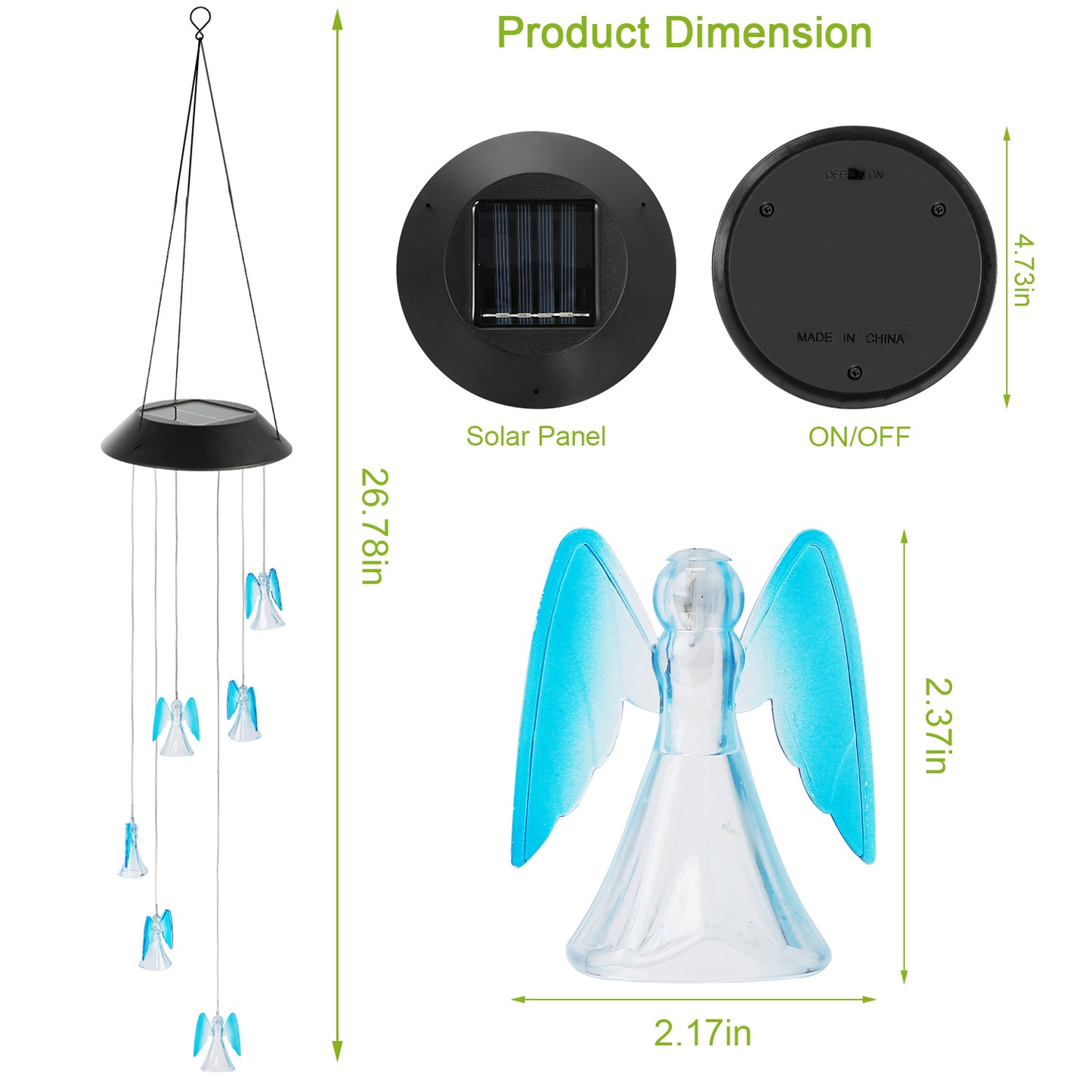 Solar Powered Angel Lights Wind Chimes LED Color Changing Hanging Wind Lamp Water Resistant Decorative Night Lamp