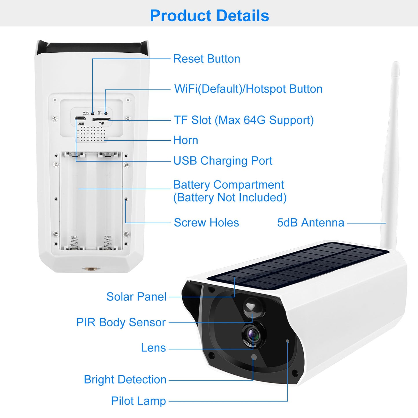 1080P Solar Powered WiFi IP Camera Two-Way Intercom Security Surveillance Camera IP66 Waterproof Motion Sensor