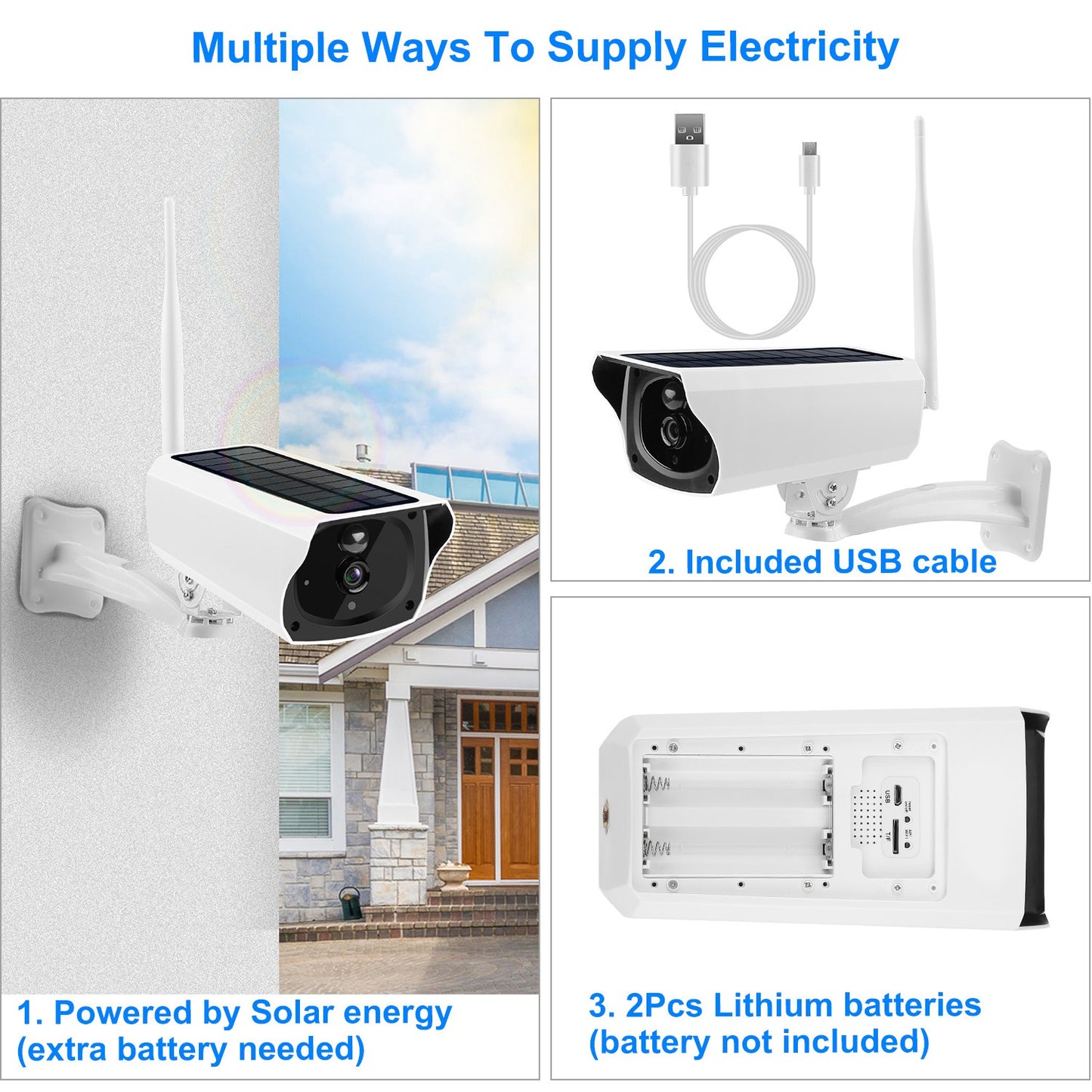 1080P Solar Powered WiFi IP Camera Two-Way Intercom Security Surveillance Camera IP66 Waterproof Motion Sensor