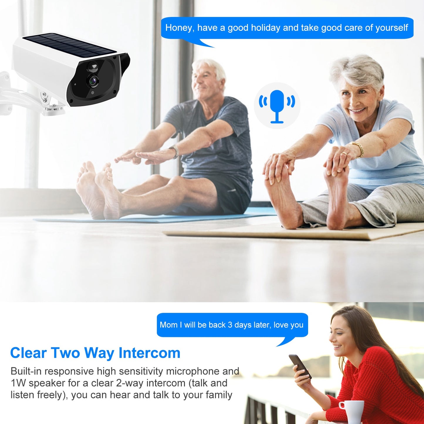 1080P Solar Powered WiFi IP Camera Two-Way Intercom Security Surveillance Camera IP66 Waterproof Motion Sensor