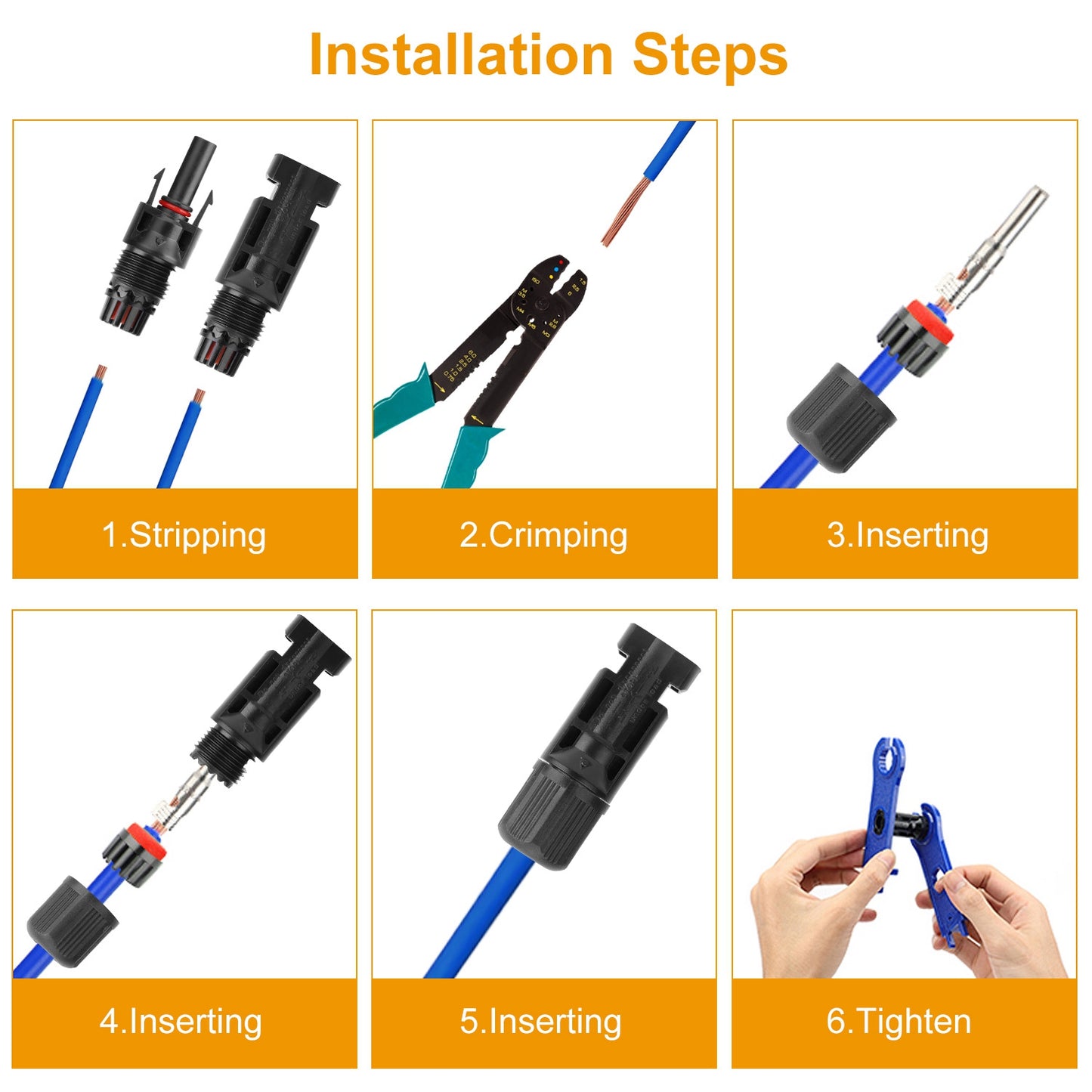 10 Pairs Solar Panel Connectors Solar Wire Adapter Male/Female IP67 Waterproof Connector Solar Panel Wire Connector