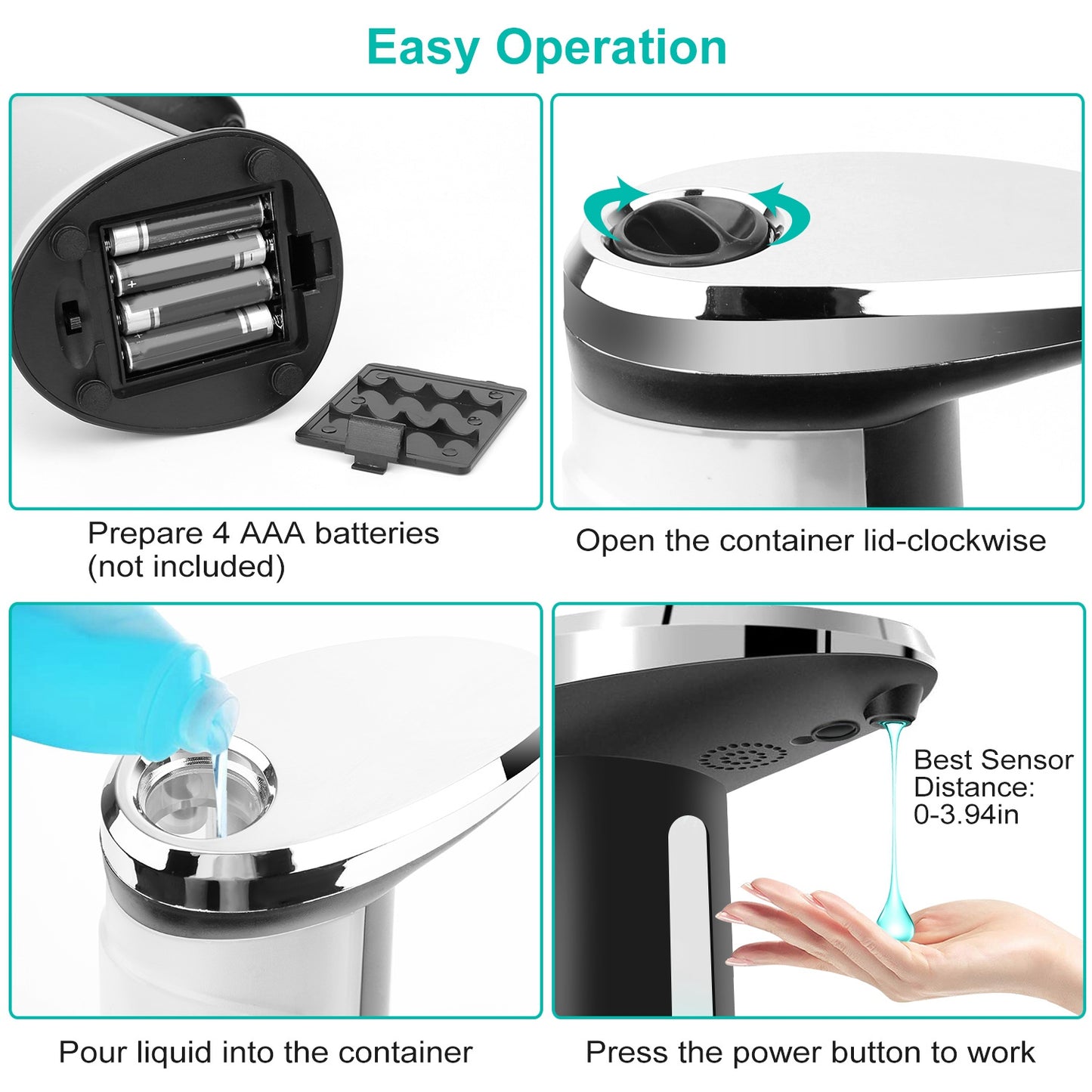 Automatic Soap Dispenser 400ML/16.9OZ Anti-slip Sensor Refillable Hand Gel Desktop Dispenser 2 Drop Volume Adjustment