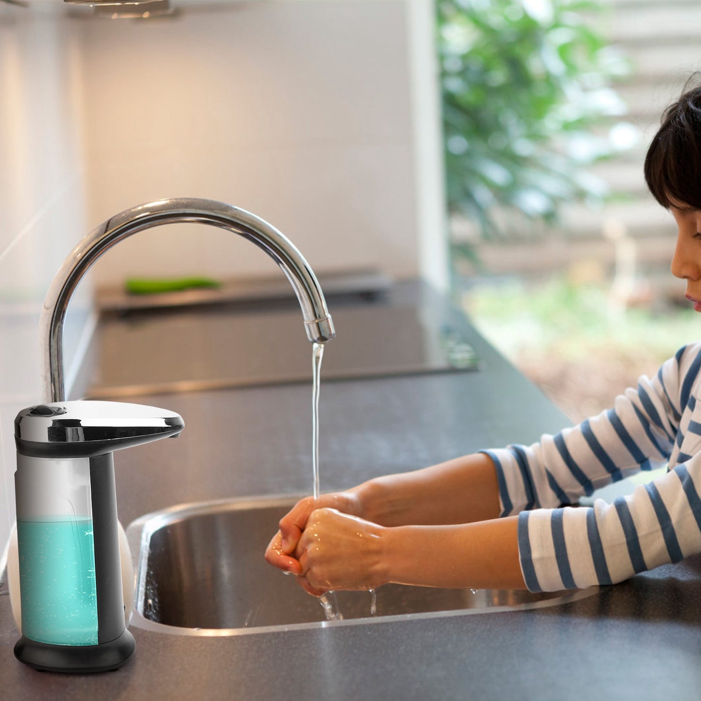 Automatic Soap Dispenser 400ML/16.9OZ Anti-slip Sensor Refillable Hand Gel Desktop Dispenser 2 Drop Volume Adjustment