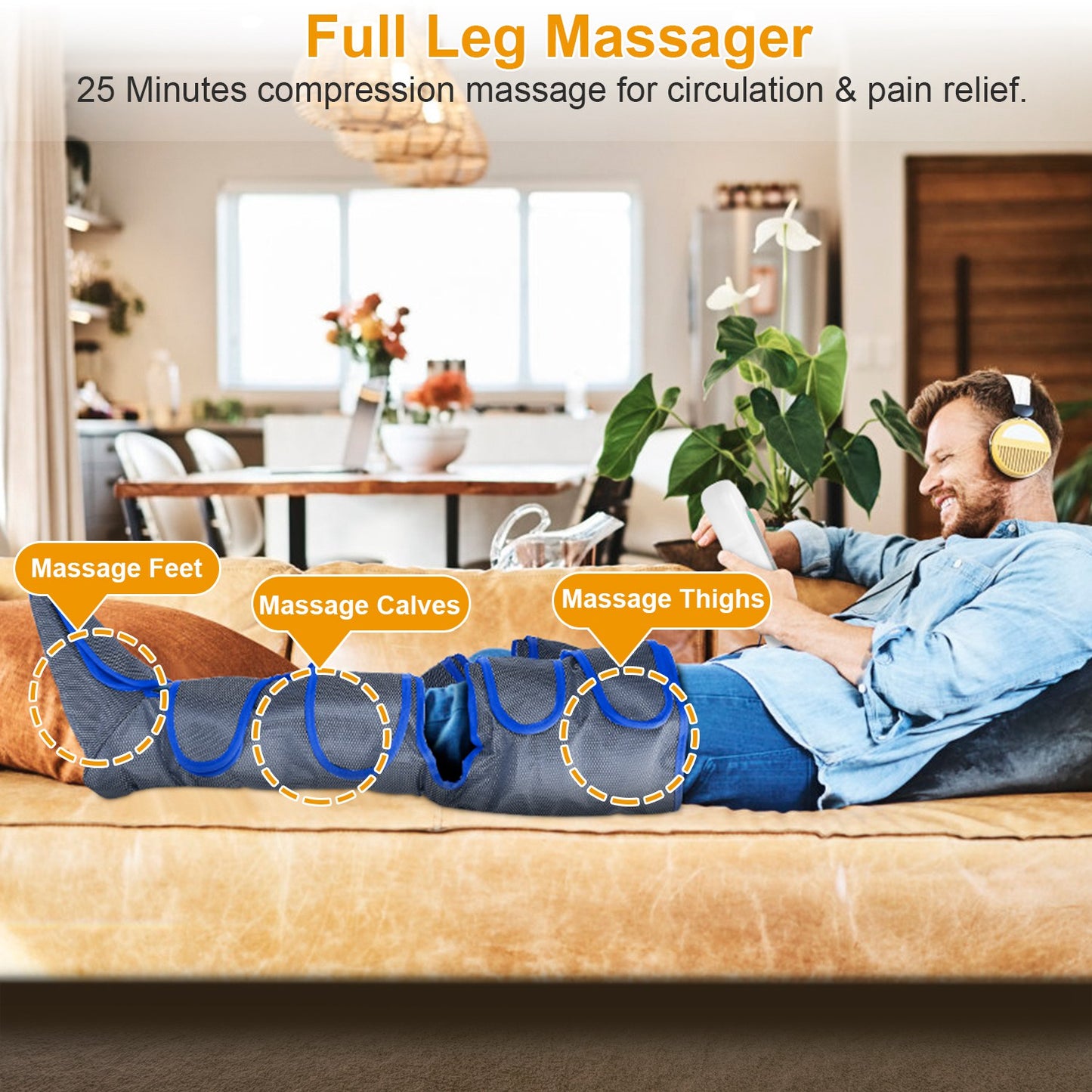 Leg Massager Air Compression Calf Feet Thigh Foot Massage Wraps Muscle Pain Relief Blood Circulation