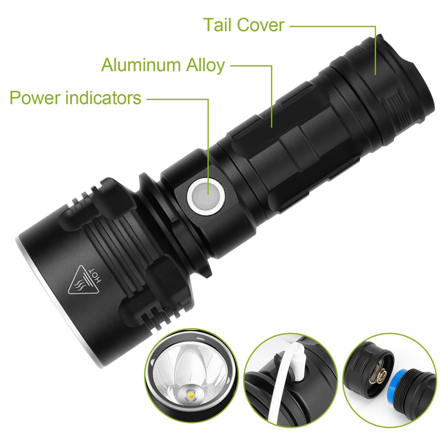 50000LM LED Flashlight Rechargeable Torch with 3 Lighting Modes