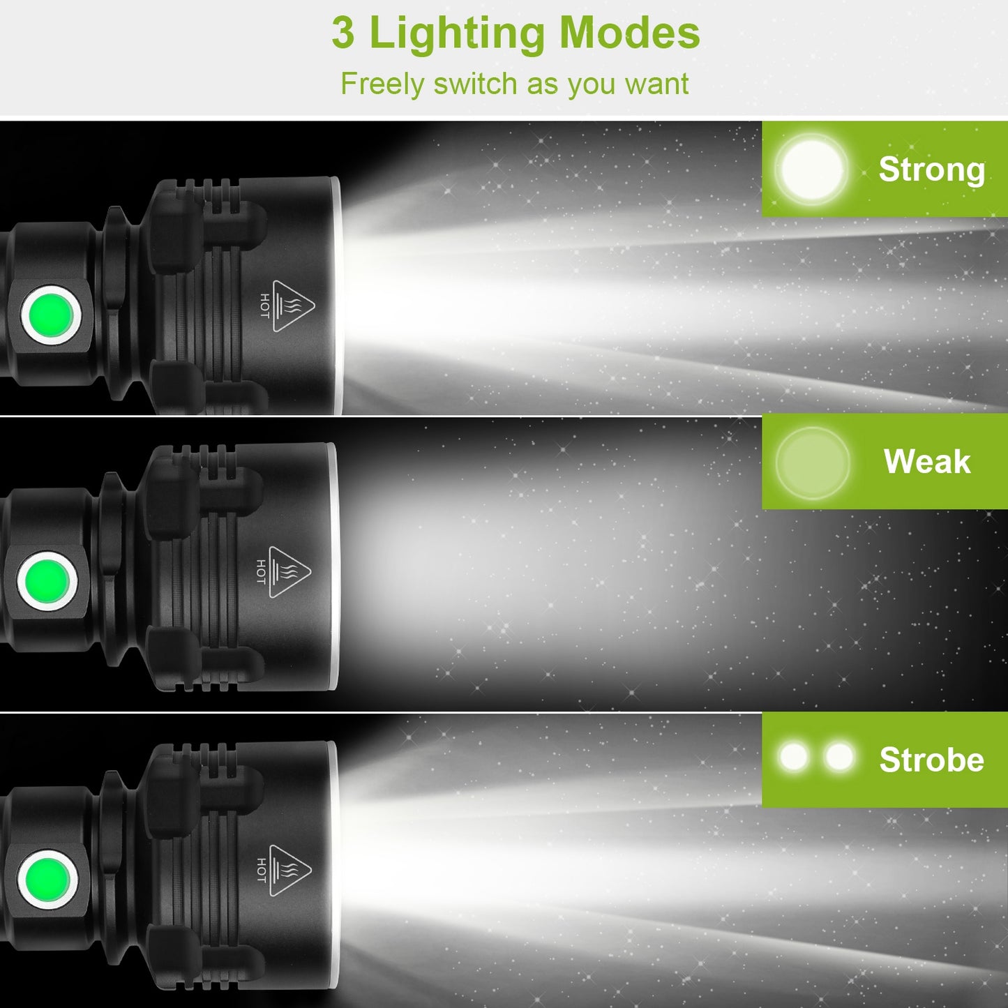50000LM LED Flashlight Rechargeable Torch with 3 Lighting Modes