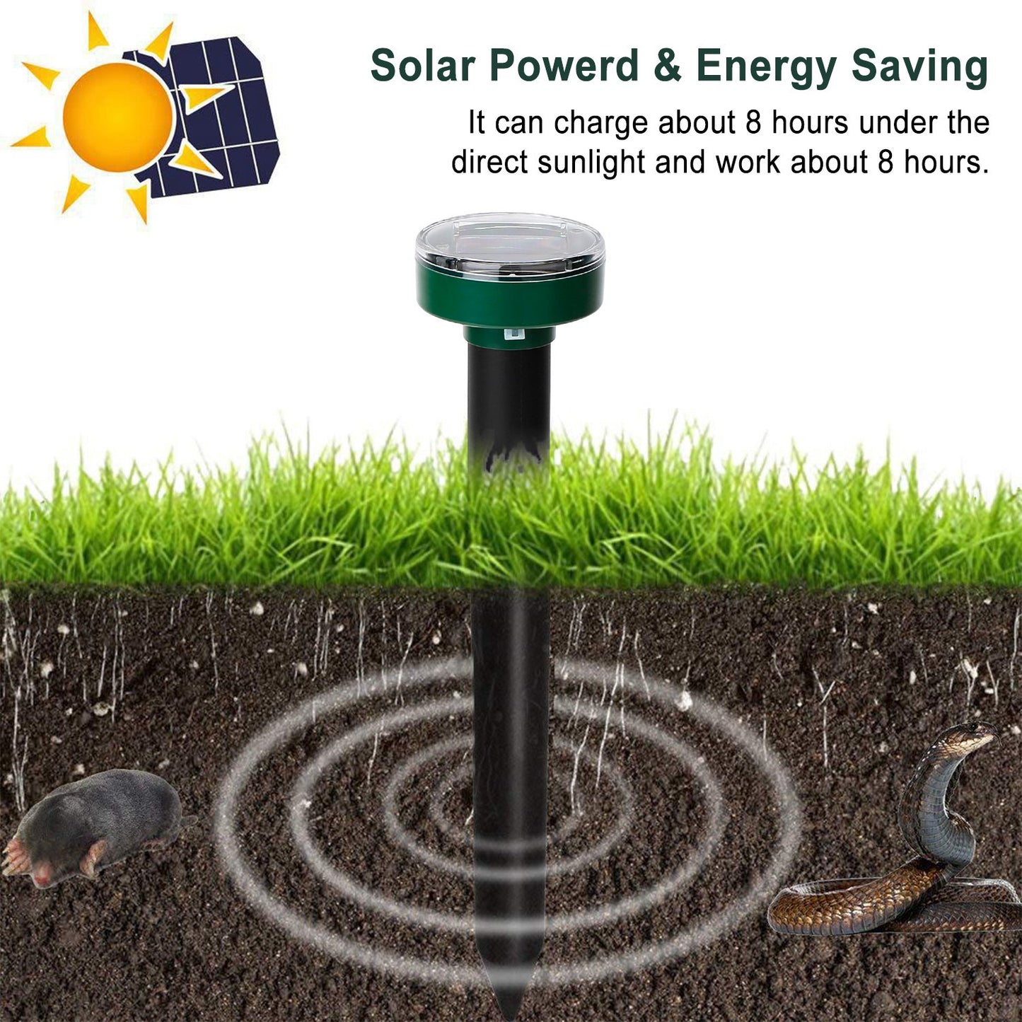 4Pcs Solar Powered Mole Repeller Sonic Gopher Stake Repellent Waterproof Outdoor For Farm Garden Yard Repelling Moles