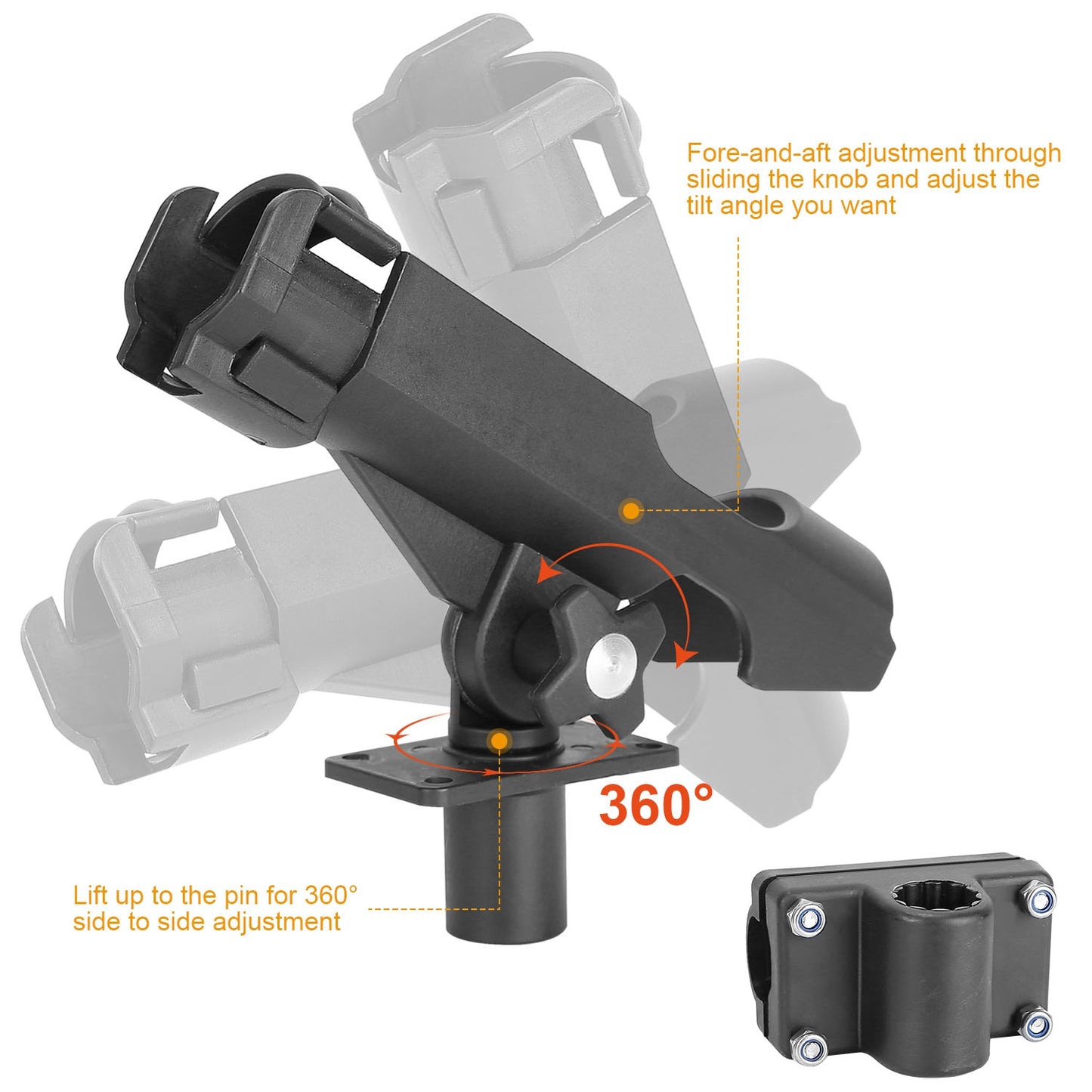 Boat Fishing Pole Rod Holder 360�� Rotatable Kayak Side Rail Mount Adjustable Folding Rod Holder w/ Large Clamp
