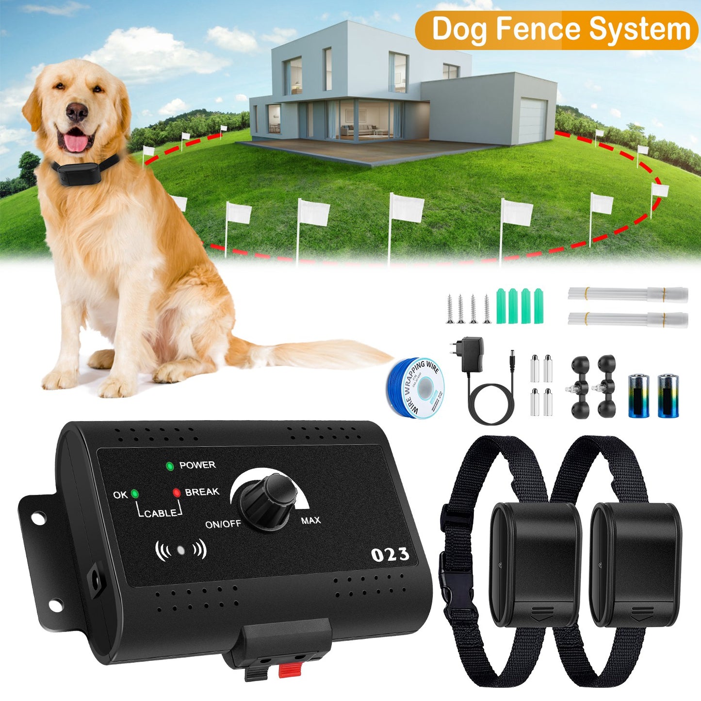 Electric Dog Fence System Pet Tone Shock Boundary Containment Water Resistant Collar Receiver For Small Medium Large Dog