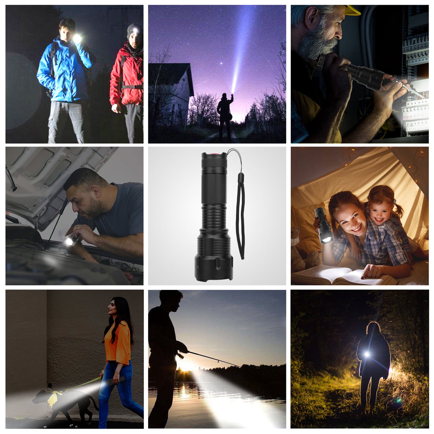 LED Rechargeable Flashlight Zoomable Flashlight Torch w/High Low Strobe Night Light For Night Walking Adventure Searching