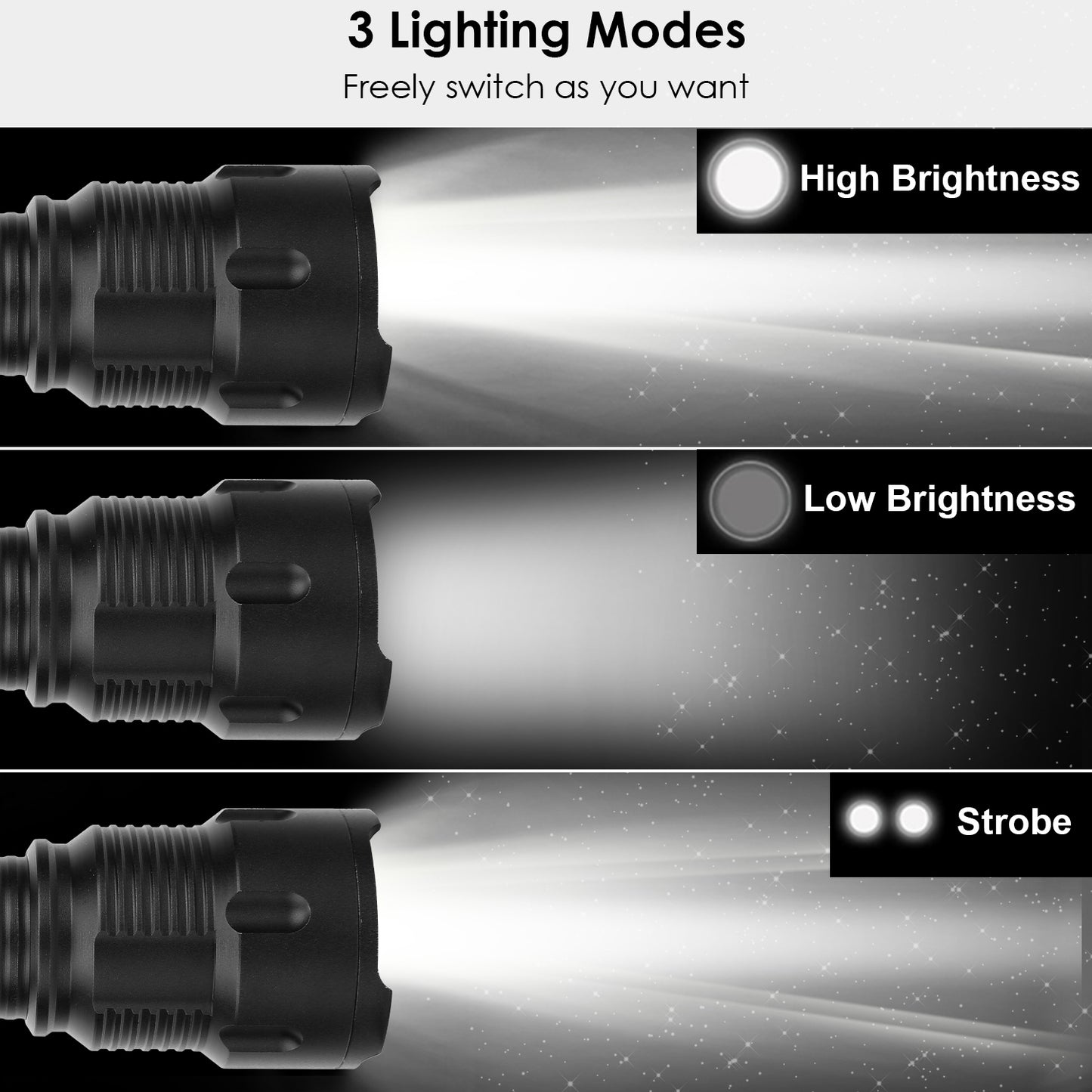 LED Rechargeable Flashlight Zoomable Flashlight Torch w/High Low Strobe Night Light For Night Walking Adventure Searching