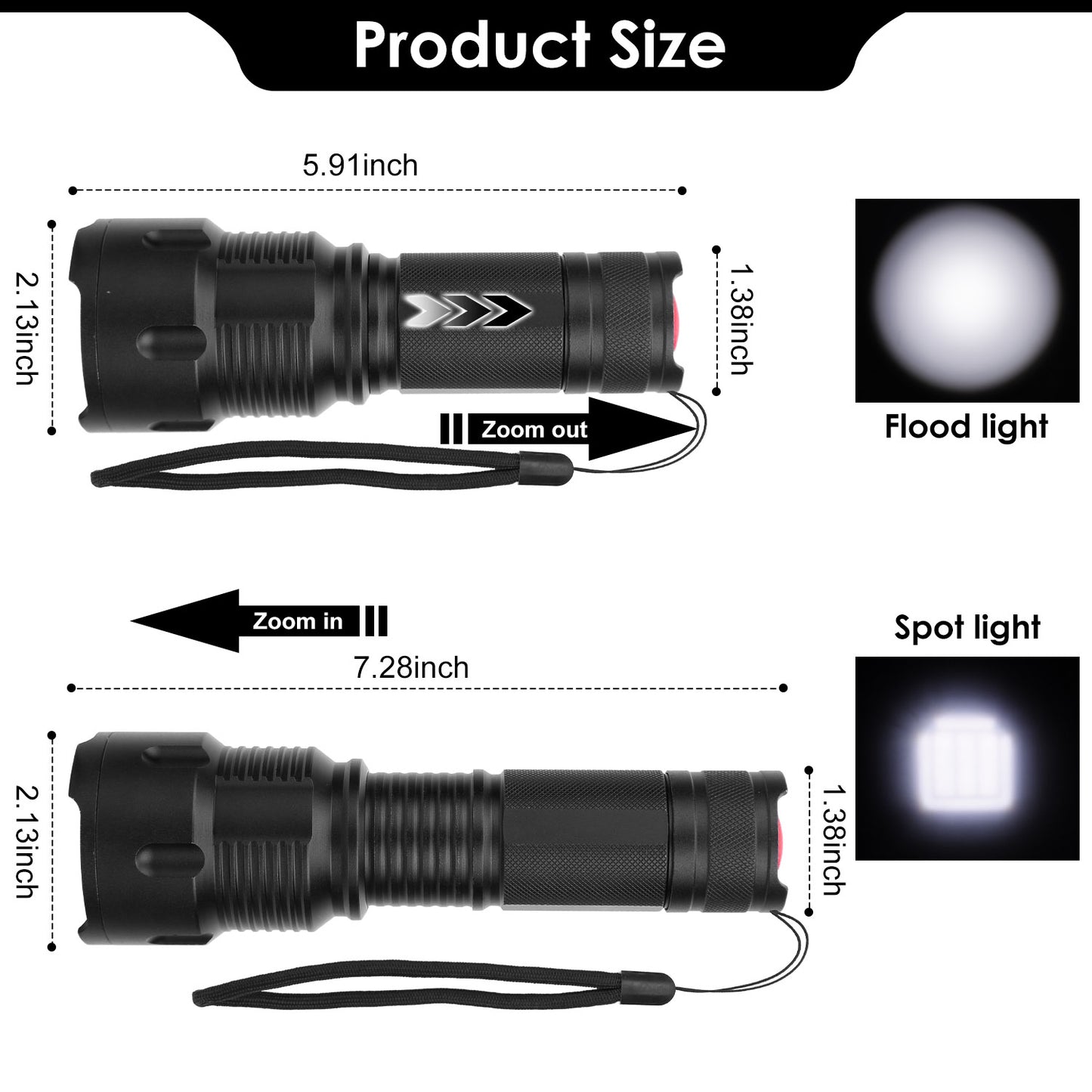 LED Rechargeable Flashlight Zoomable Flashlight Torch w/High Low Strobe Night Light For Night Walking Adventure Searching