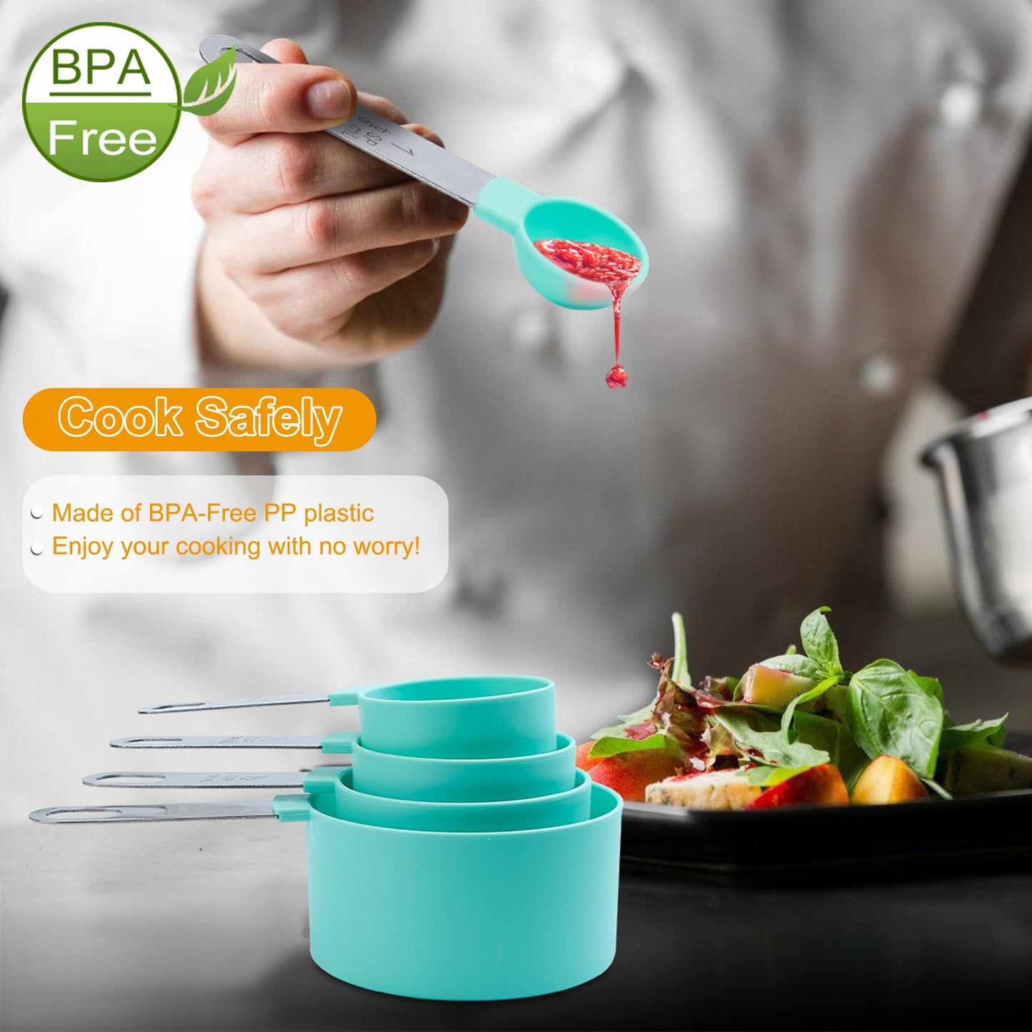 8Pcs Plastic Measuring Spoons Cups Scale Teaspoon Tablespoon Set Kitchen Utensil Tools For Cooking Baking Coffee