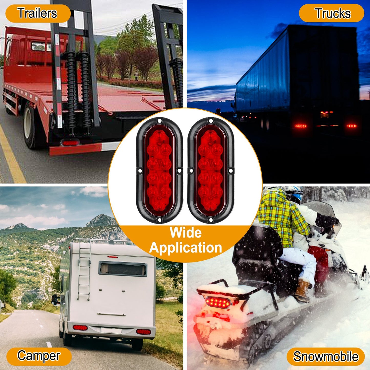 2Pcs Oval LED Brake Light 10LEDs Lamp Stop Turn Tail Light IP65 Waterproof Oval Red Trailer Tail Light for Trunk Jeep RV