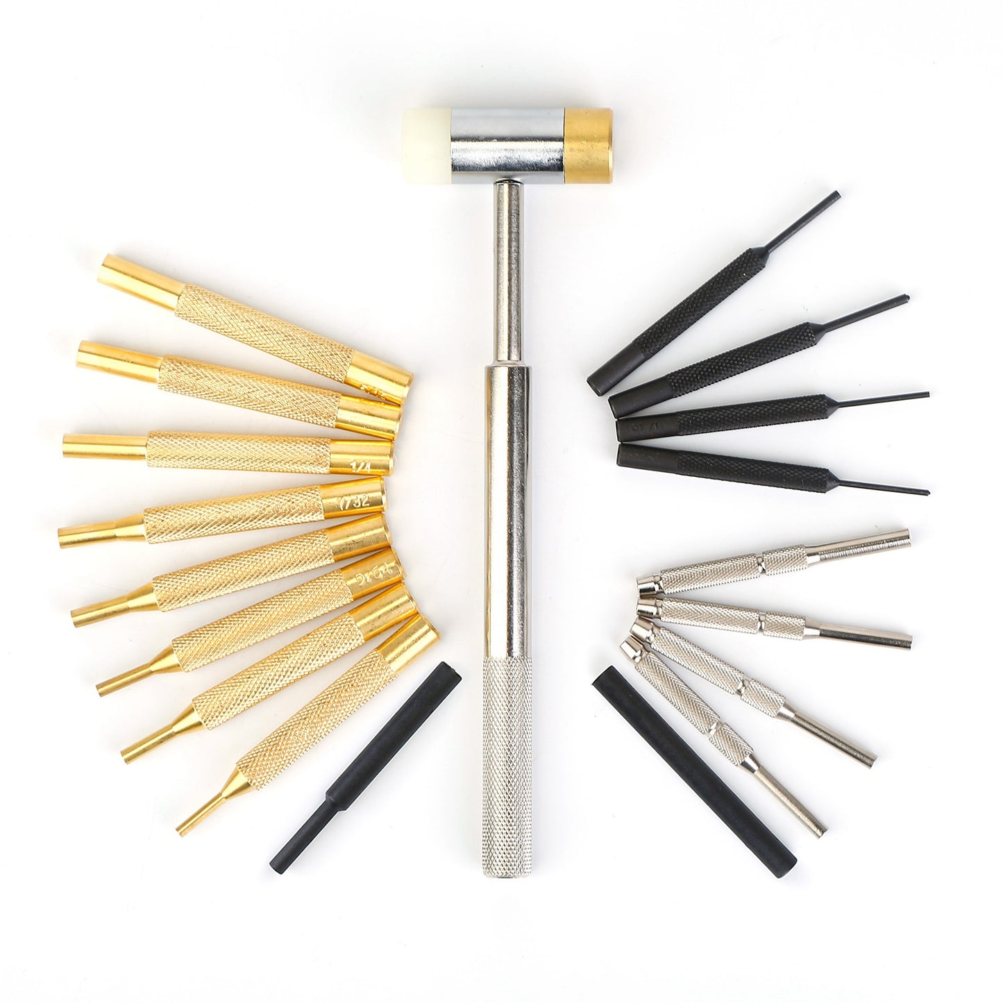 19Pcs Hammer Punch Set Drift Pin Punch Kit w/ Brass Chromium Punches for Gunsmithing Maintenance with Storage Box