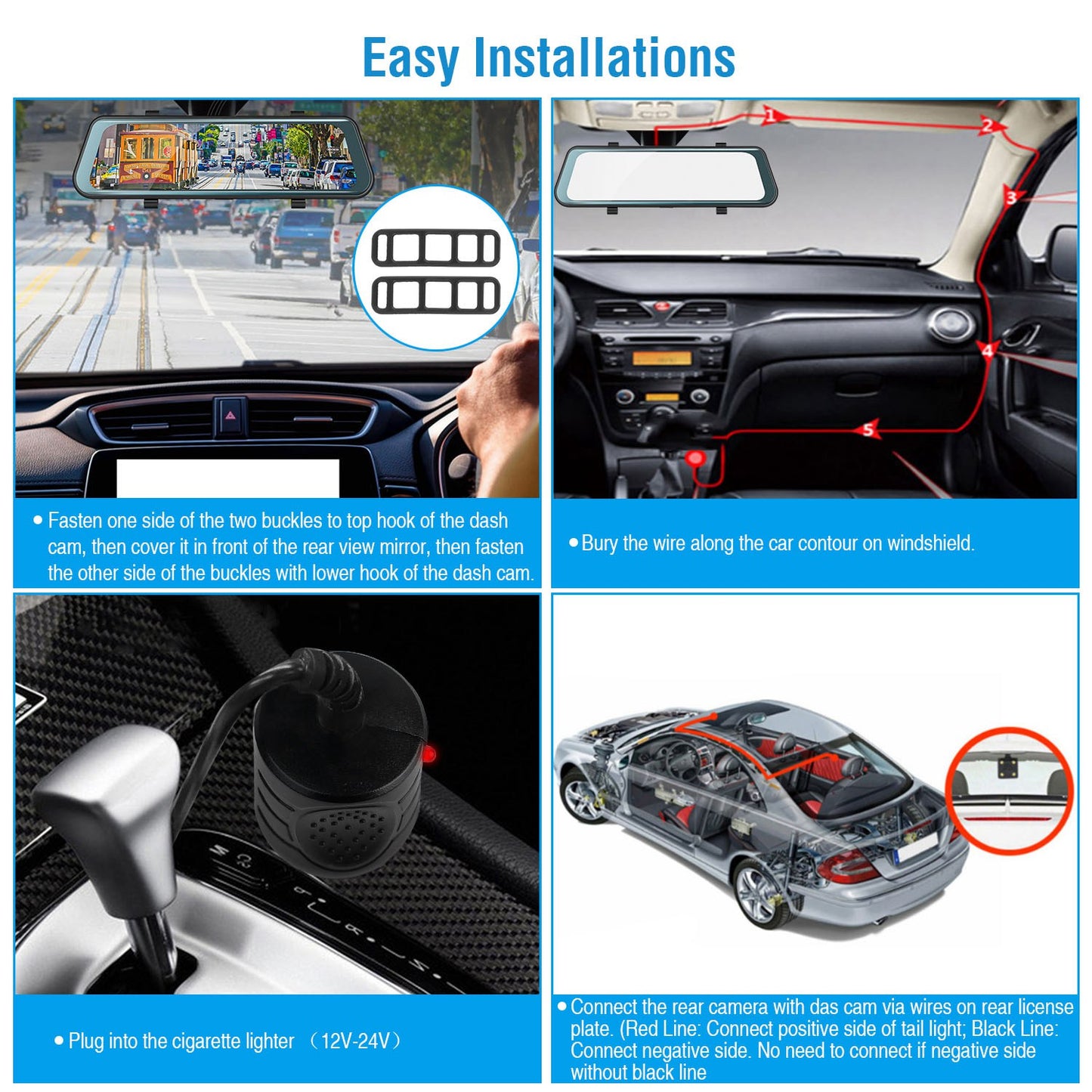 FHD 1080P Car DVR Dash Camera 9.66In Vehicle Driving Recorder w/ G Sensor Parking Monitoring