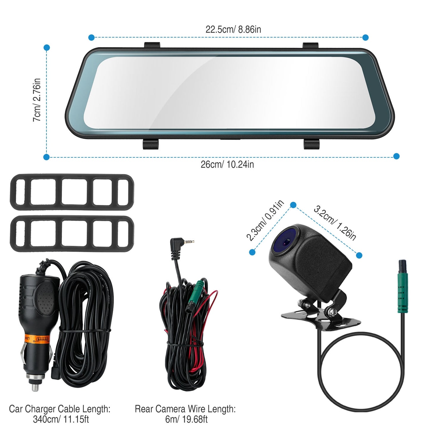 FHD 1080P Car DVR Dash Camera 9.66In Vehicle Driving Recorder w/ G Sensor Parking Monitoring